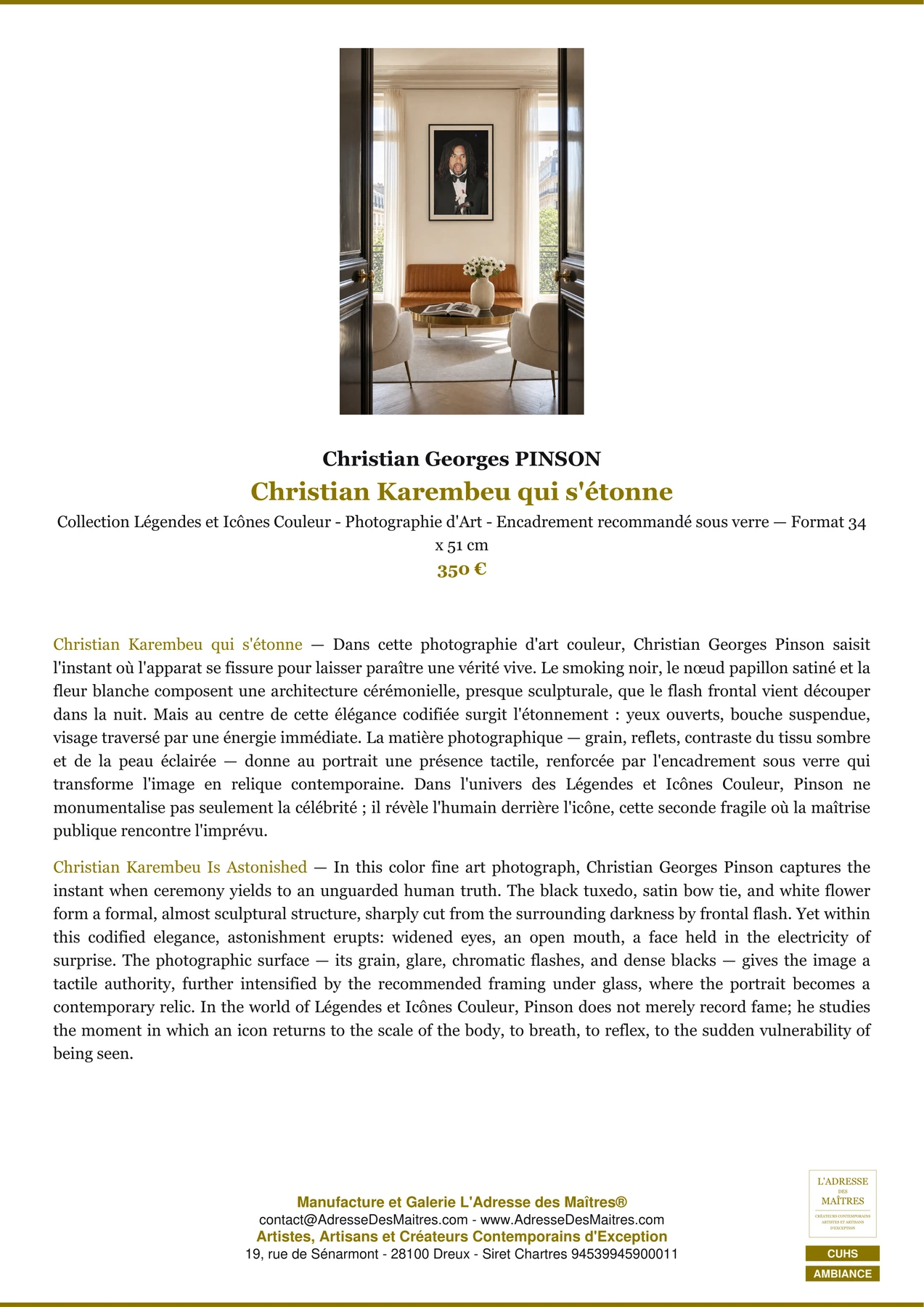 Fiche Premium Ambiance - Christian Karembeu qui s'étonne - Christian Georges PINSON - L'Adresse des Maîtres®