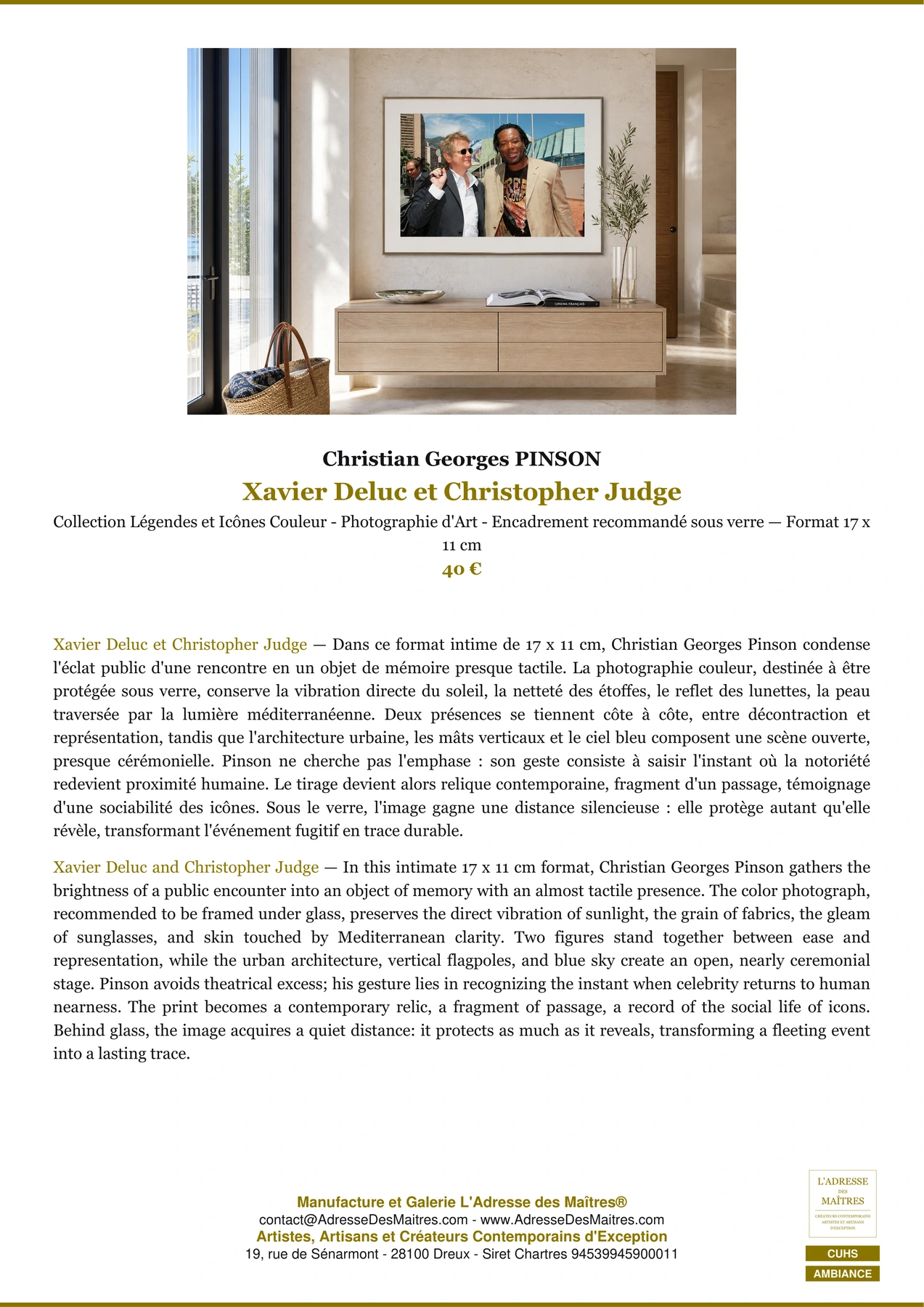 Fiche Premium Ambiance - Xavier Deluc et Christopher Judge - Christian Georges PINSON - L'Adresse des Maîtres®