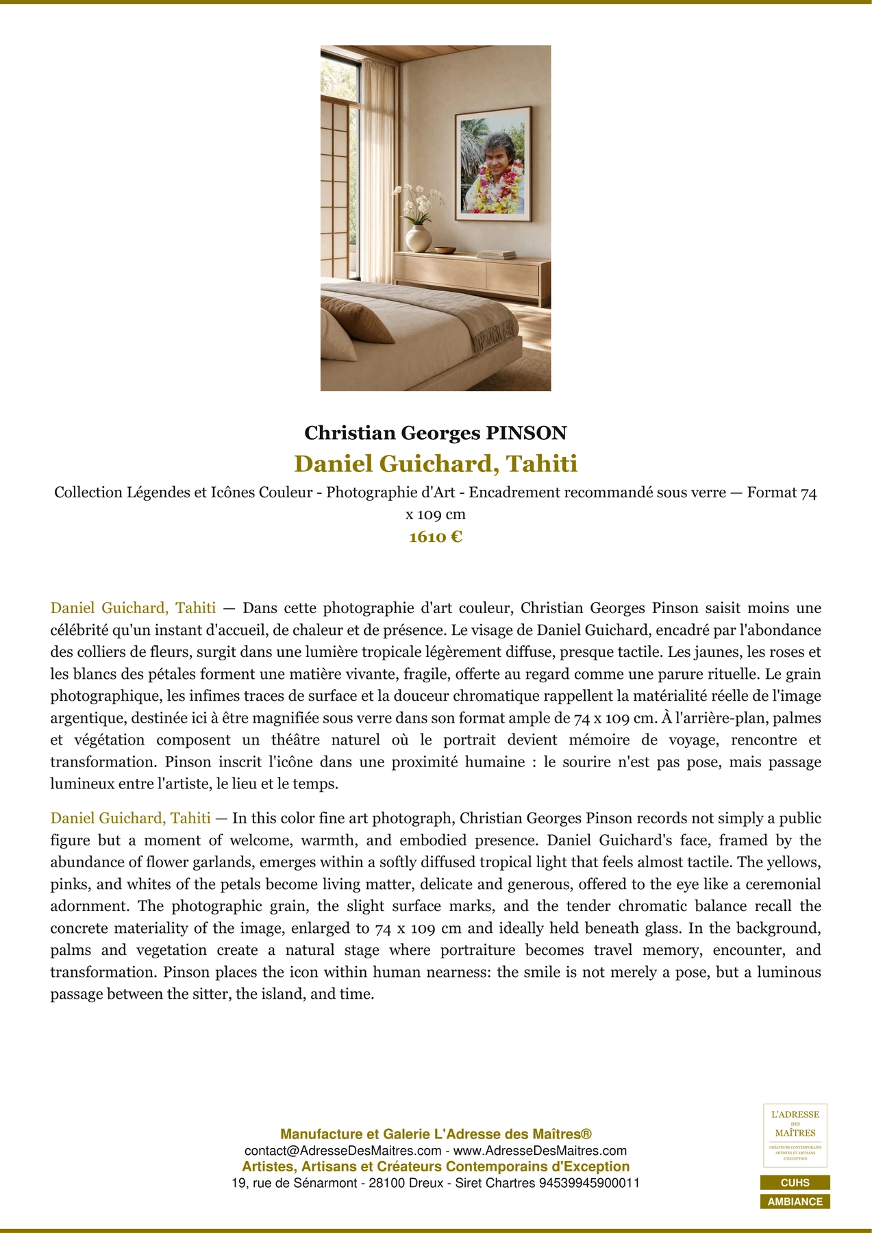 Fiche Premium Ambiance - Daniel Guichard, Tahiti - Christian Georges PINSON - L'Adresse des Maîtres®