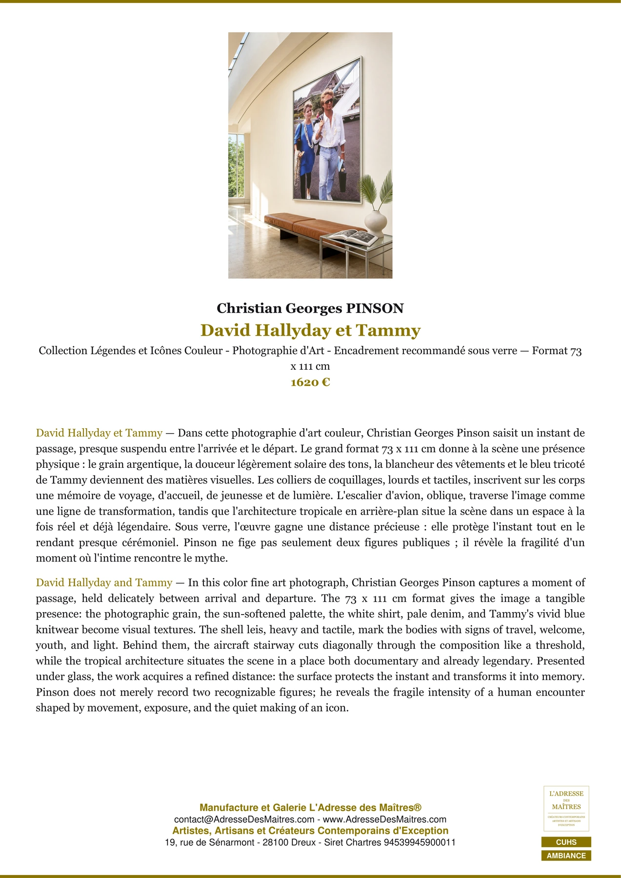 Fiche Premium Ambiance - David Hallyday et Tammy - Christian Georges PINSON - L'Adresse des Maîtres®