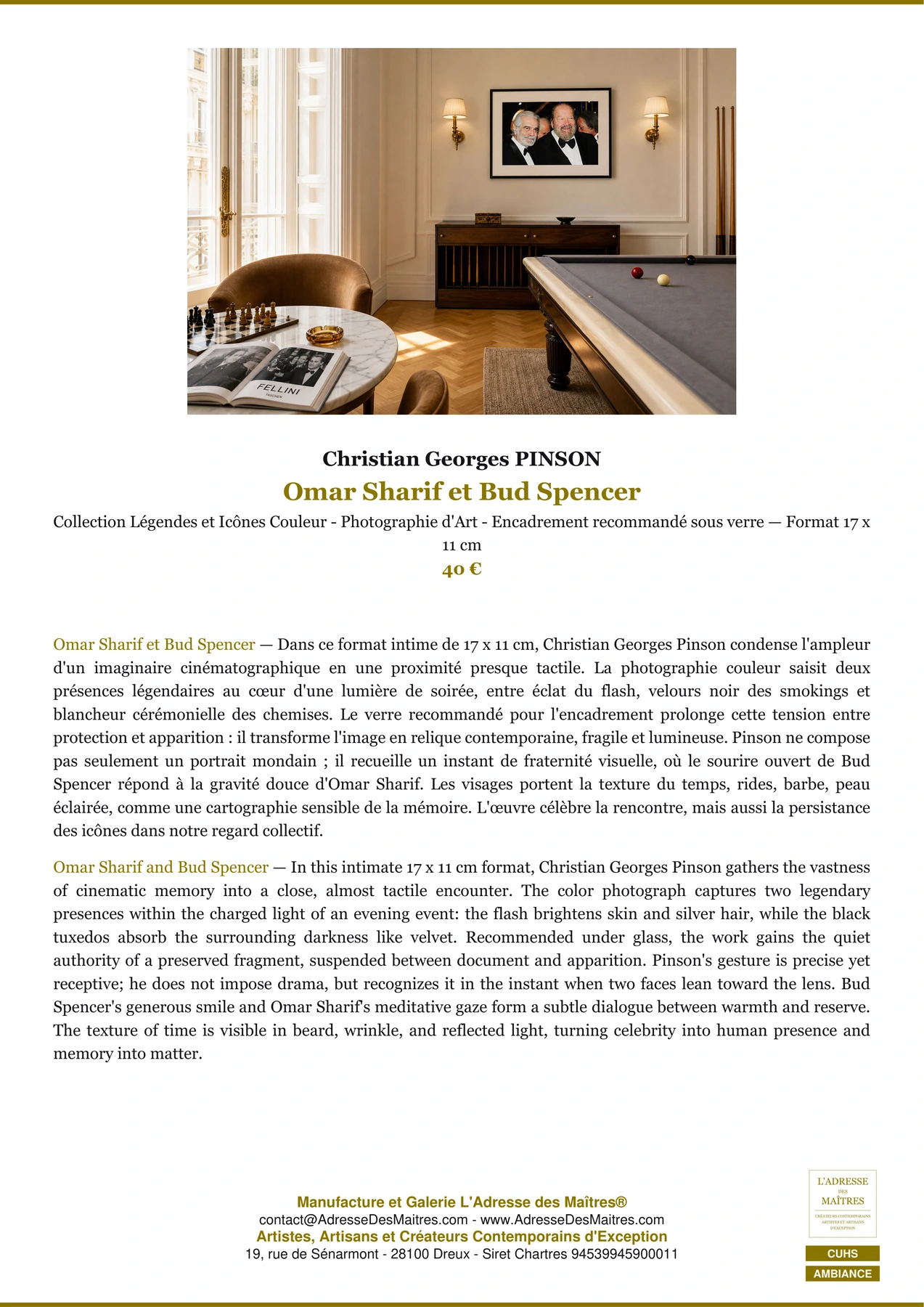Fiche Premium Ambiance - Omar Sharif et Bud Spencer - Christian Georges PINSON - L'Adresse des Maîtres®