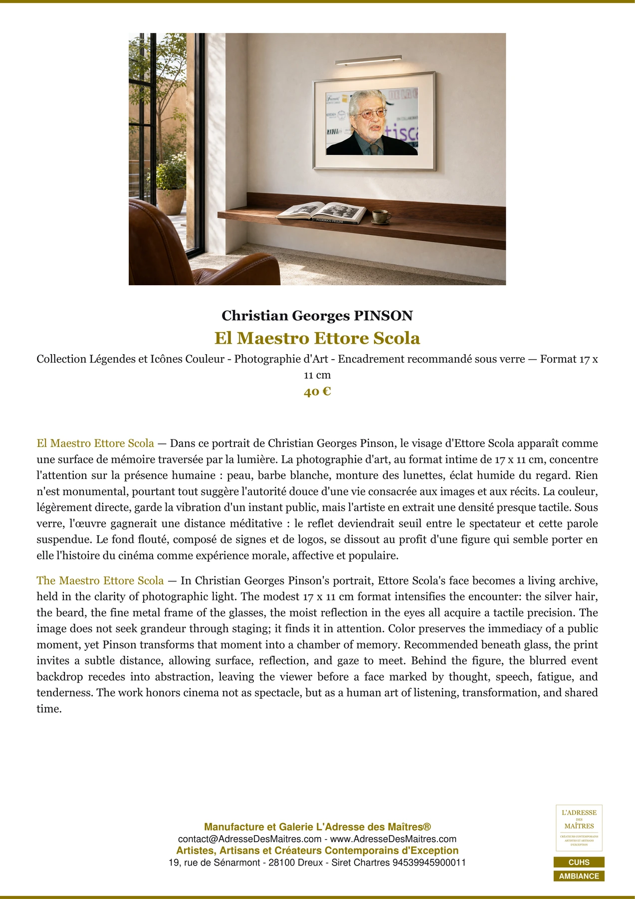 Fiche Premium Ambiance - El Maestro Ettore Scola - Christian Georges PINSON - L'Adresse des Maîtres®