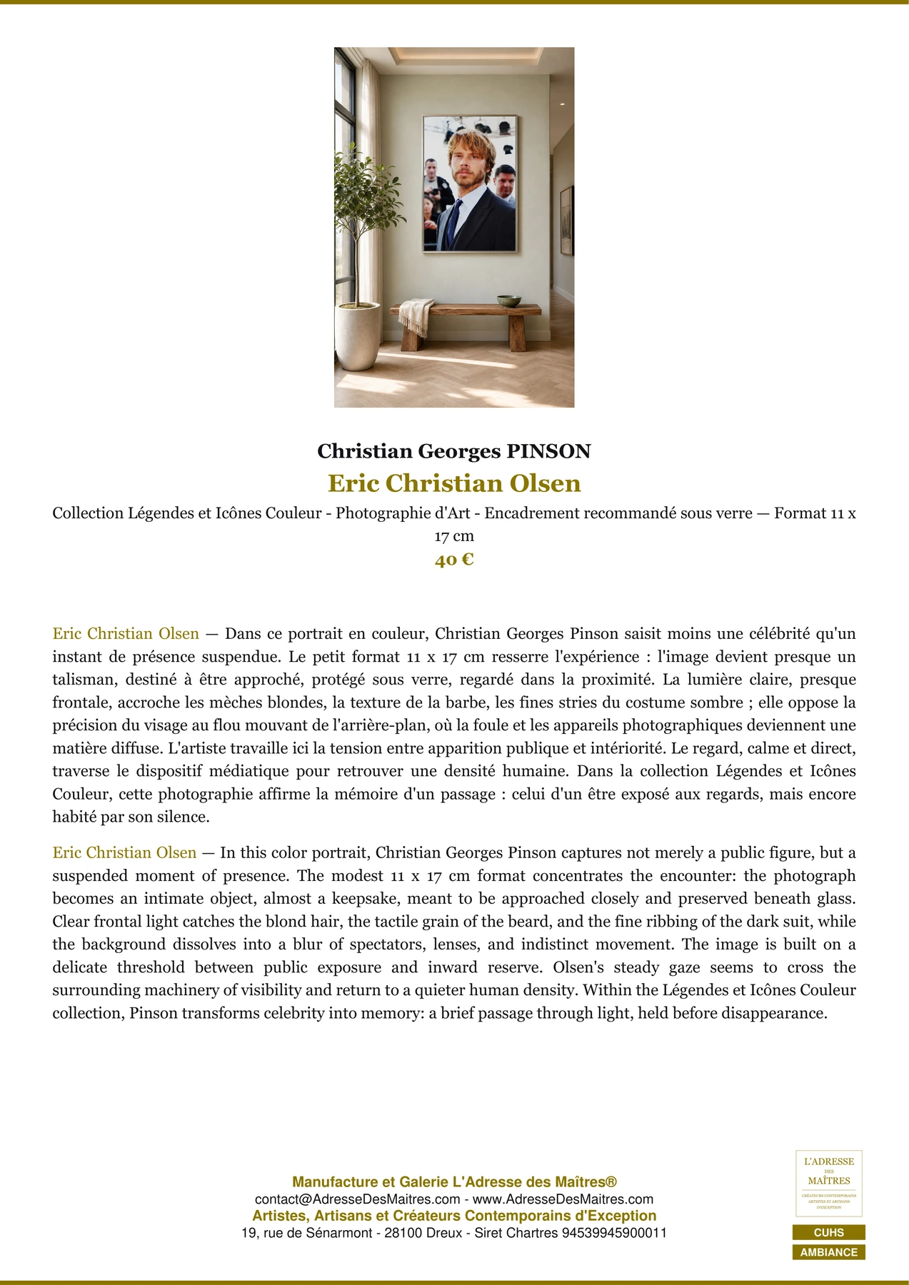Fiche Premium Ambiance - Eric Christian Olsen - Christian Georges PINSON - L'Adresse des Maîtres®