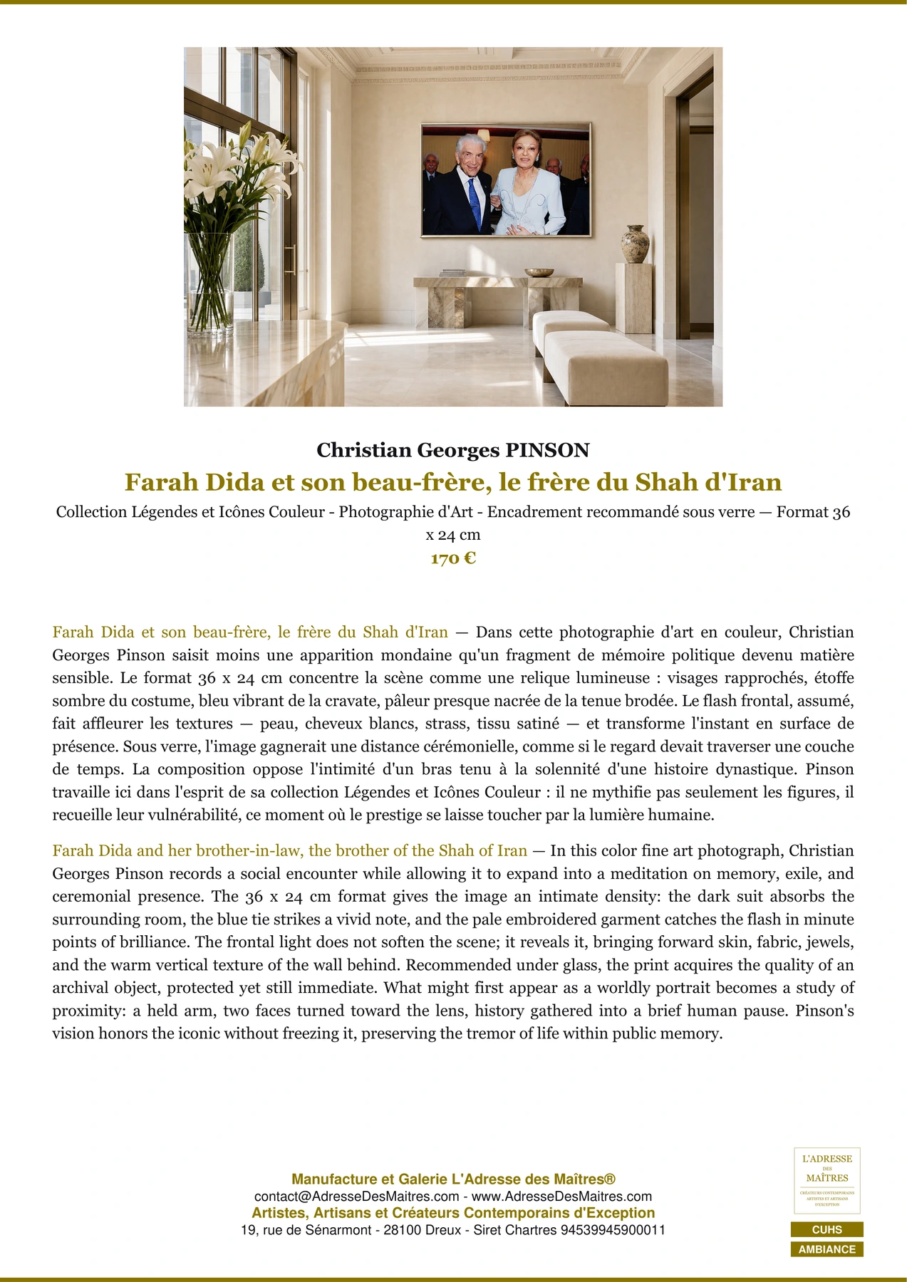 Fiche Premium Ambiance - Farah Dida et son beau-frère, le frère du Shah d'Iran - Christian Georges PINSON - L'Adresse des Maîtres®