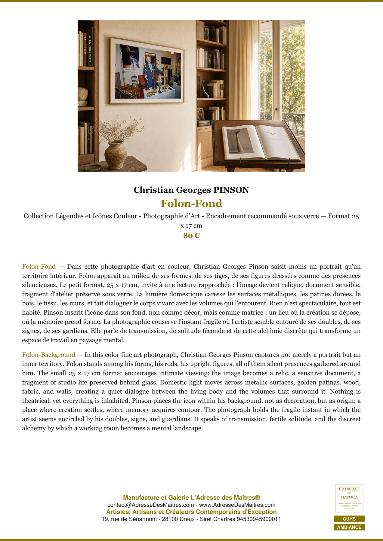 Fiche Premium Ambiance - Folon-Fond - Christian Georges PINSON - L'Adresse des Maîtres®