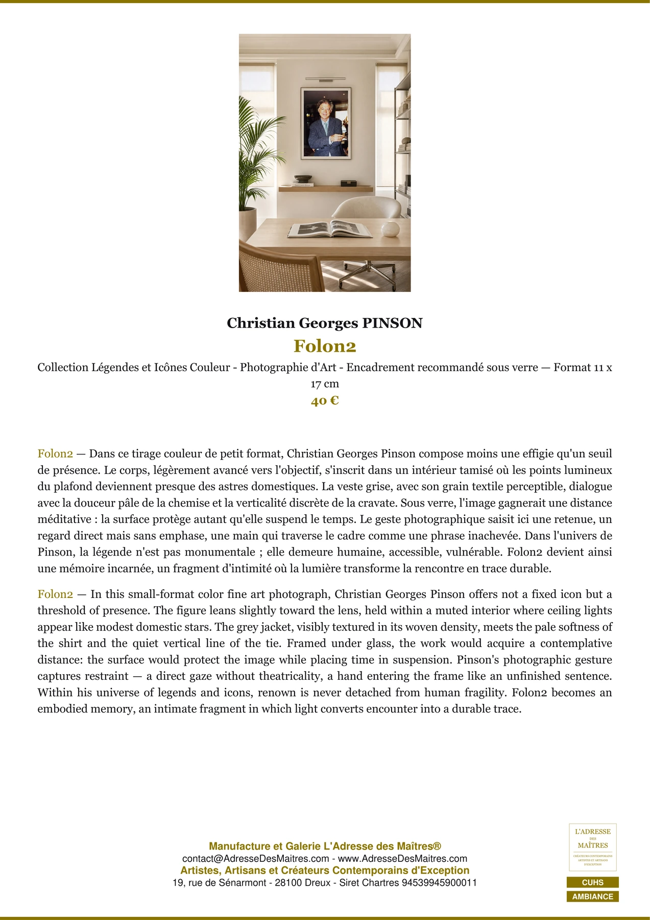 Fiche Premium Ambiance - Folon2 - Christian Georges PINSON - L'Adresse des Maîtres®