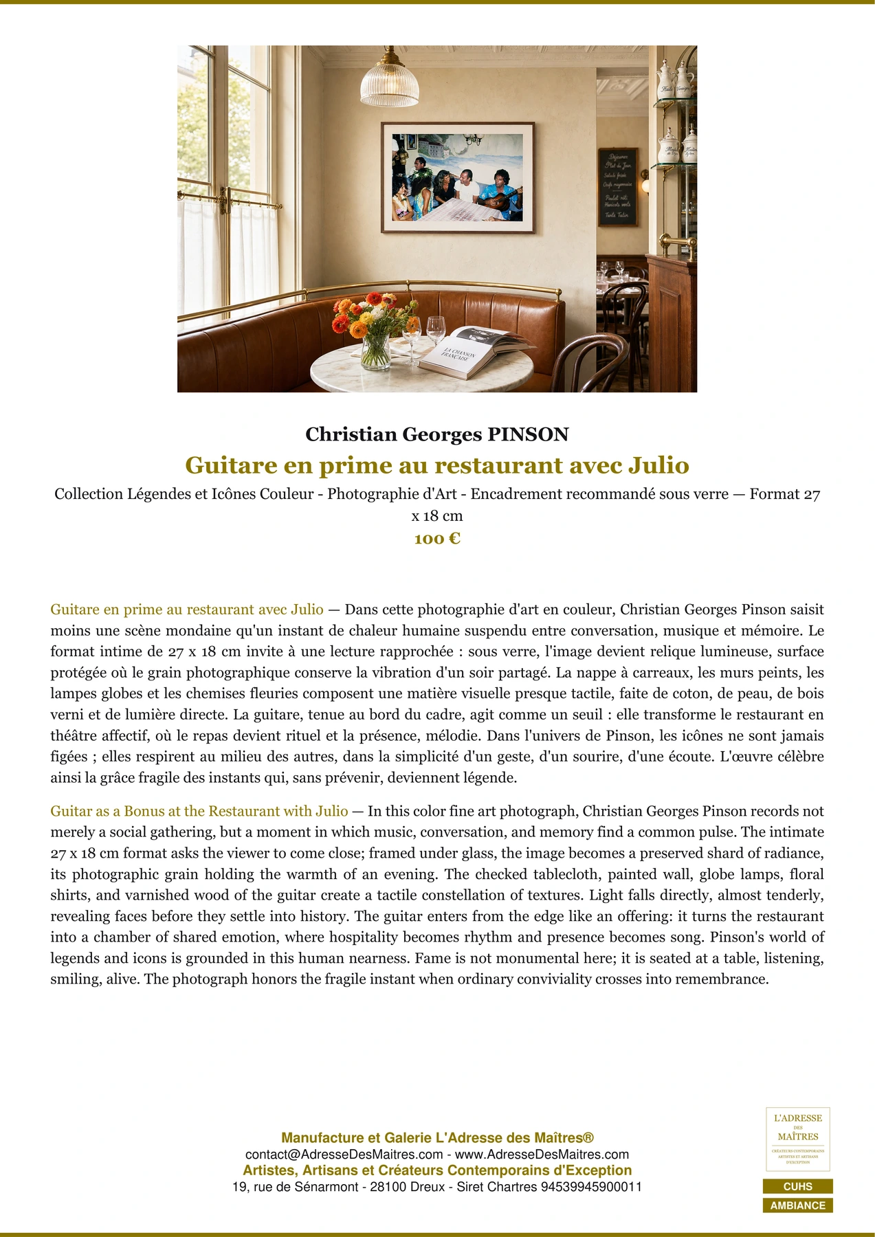 Fiche Premium Ambiance - Guitare en prime au restaurant avec Julio - Christian Georges PINSON - L'Adresse des Maîtres®