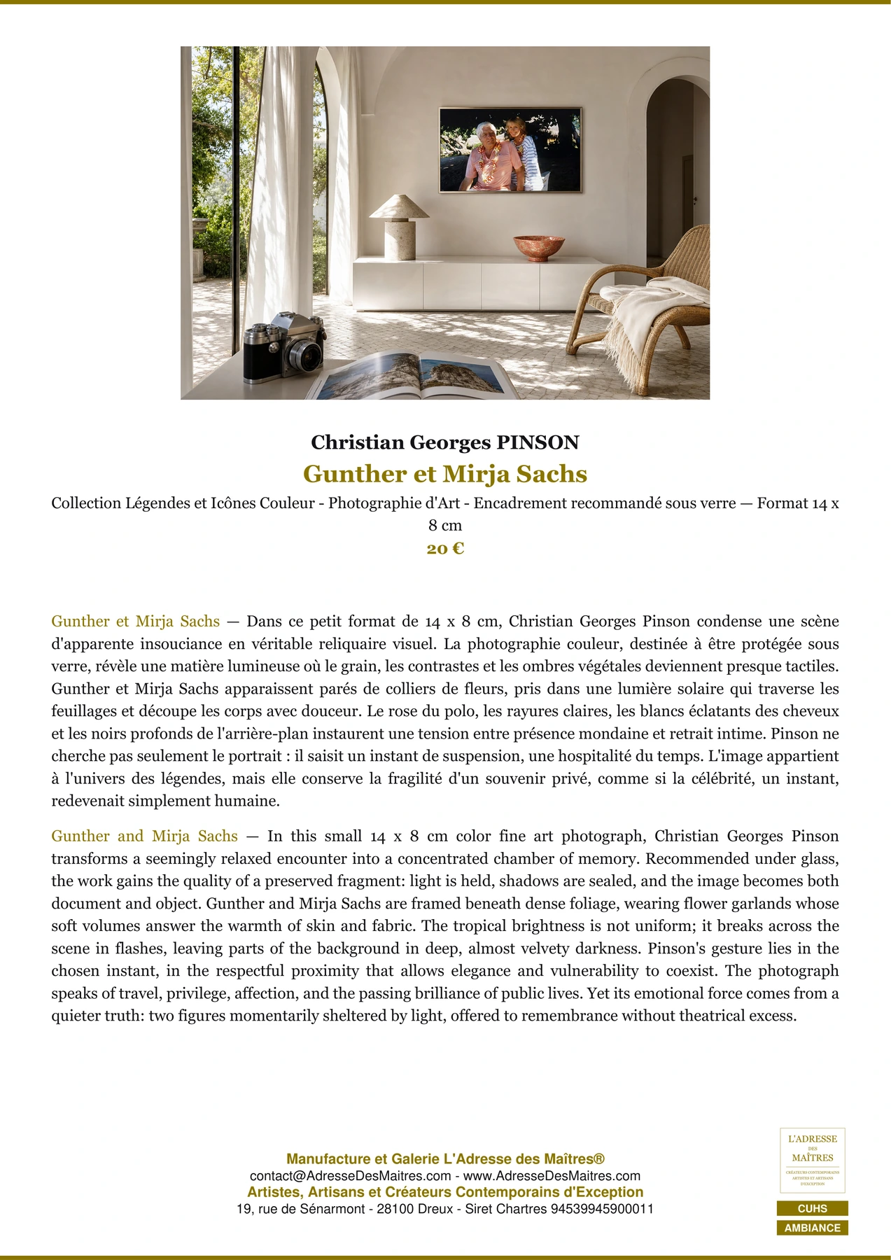 Fiche Premium Ambiance - Gunther et Mirja Sachs - Christian Georges PINSON - L'Adresse des Maîtres®