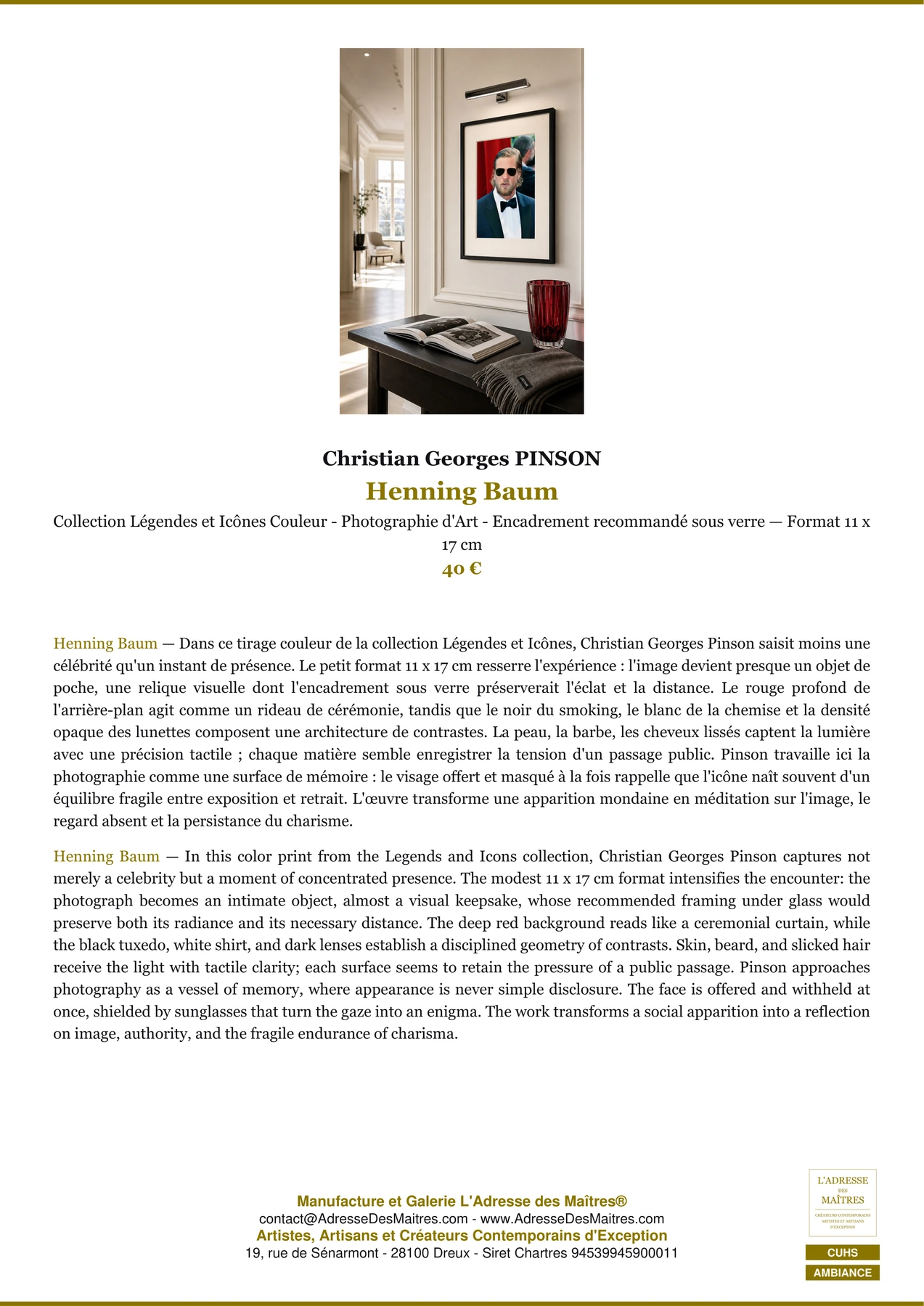 Fiche Premium Ambiance - Henning Baum - Christian Georges PINSON - L'Adresse des Maîtres®
