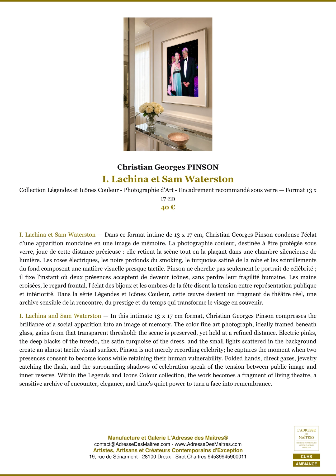 Fiche Premium Ambiance - I. Lachina et Sam Waterston - Christian Georges PINSON - L'Adresse des Maîtres®