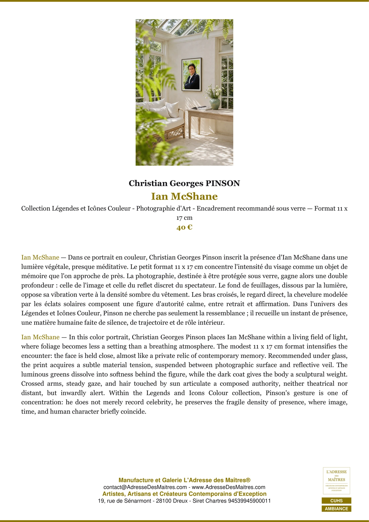 Fiche Premium Ambiance - Ian McShane - Christian Georges PINSON - L'Adresse des Maîtres®
