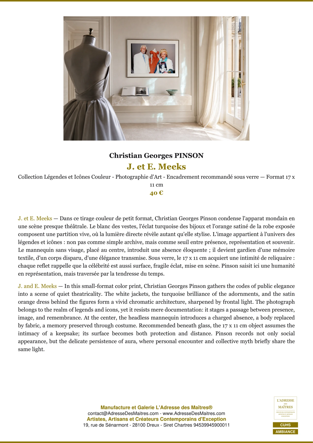 Fiche Premium Ambiance - J. et E. Meeks - Christian Georges PINSON - L'Adresse des Maîtres®