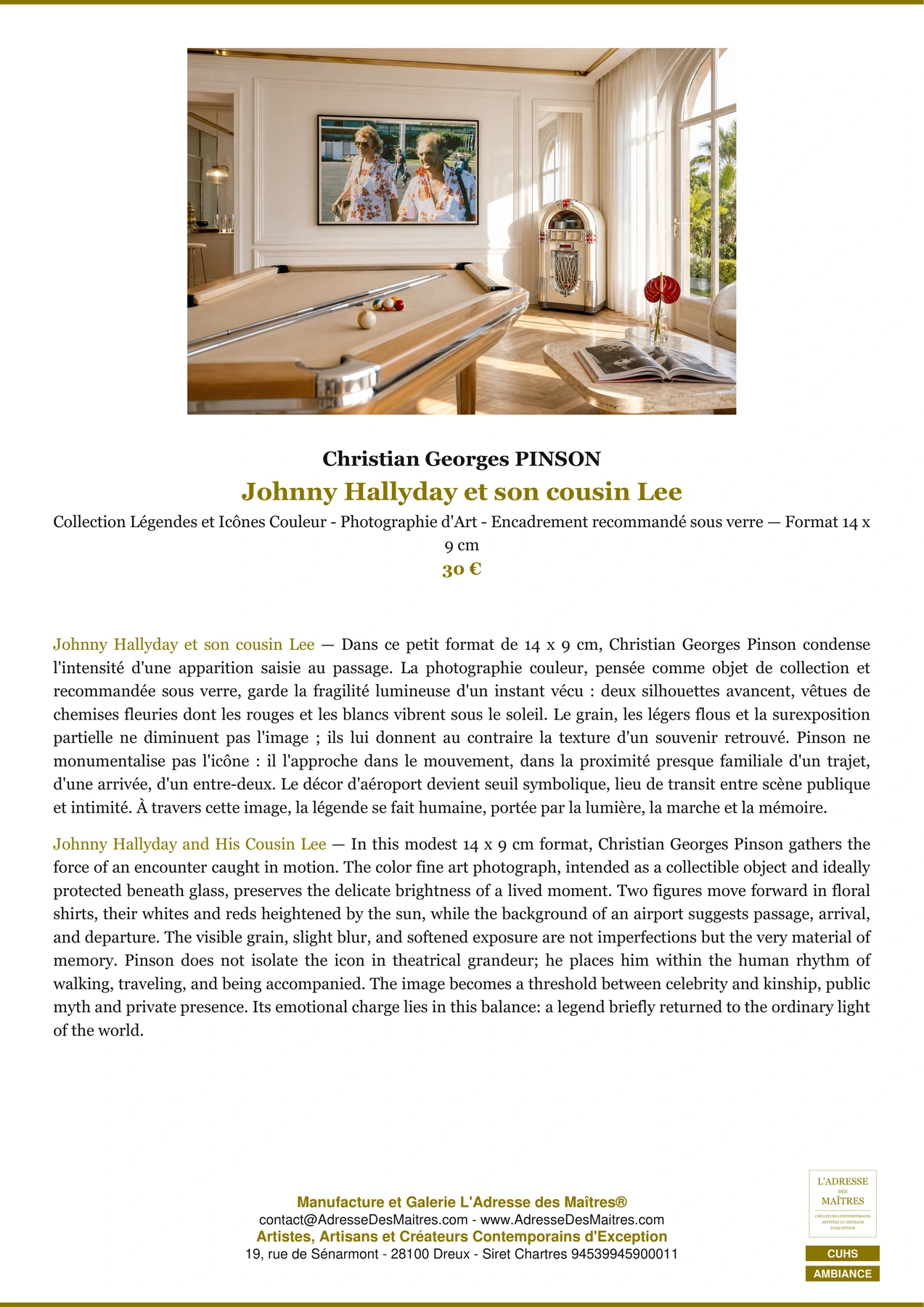 Fiche Premium Ambiance - Johnny Hallyday et son cousin Lee - Christian Georges PINSON - L'Adresse des Maîtres®