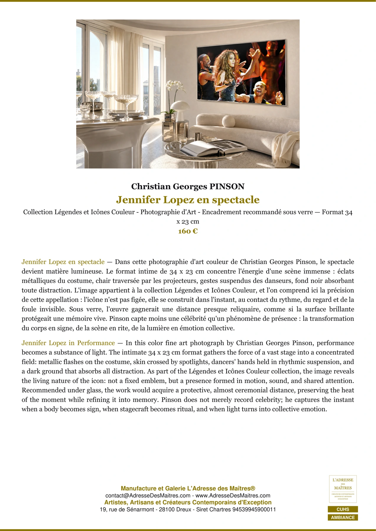 Fiche Premium Ambiance - Jennifer Lopez en spectacle - Christian Georges PINSON - L'Adresse des Maîtres®