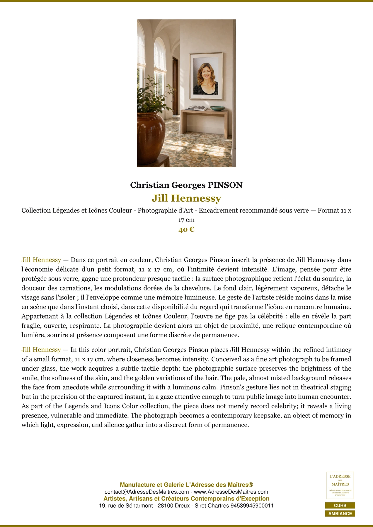 Fiche Premium Ambiance - Jill Hennessy - Christian Georges PINSON - L'Adresse des Maîtres®