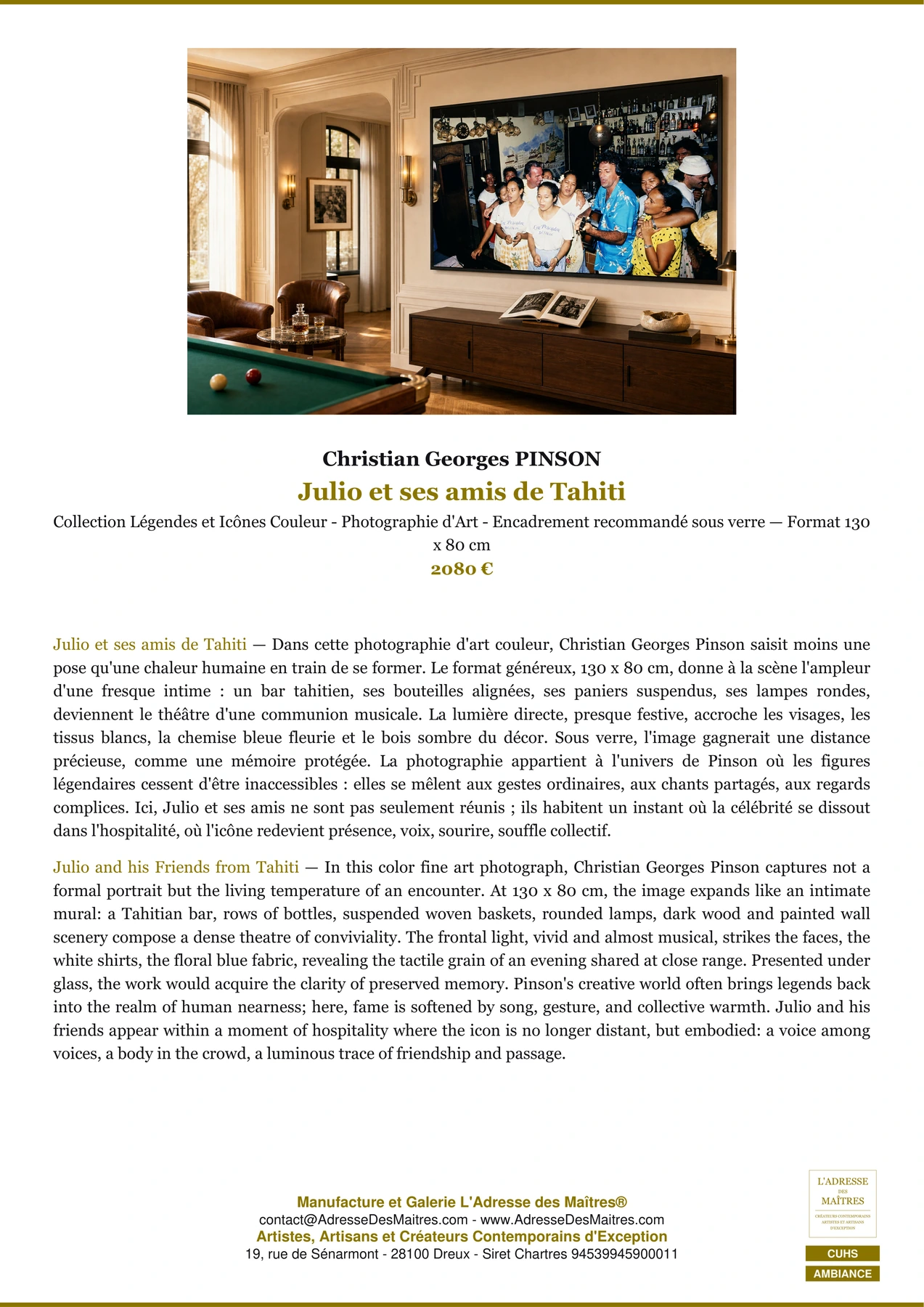 Fiche Premium Ambiance - Julio et ses amis de Tahiti - Christian Georges PINSON - L'Adresse des Maîtres®