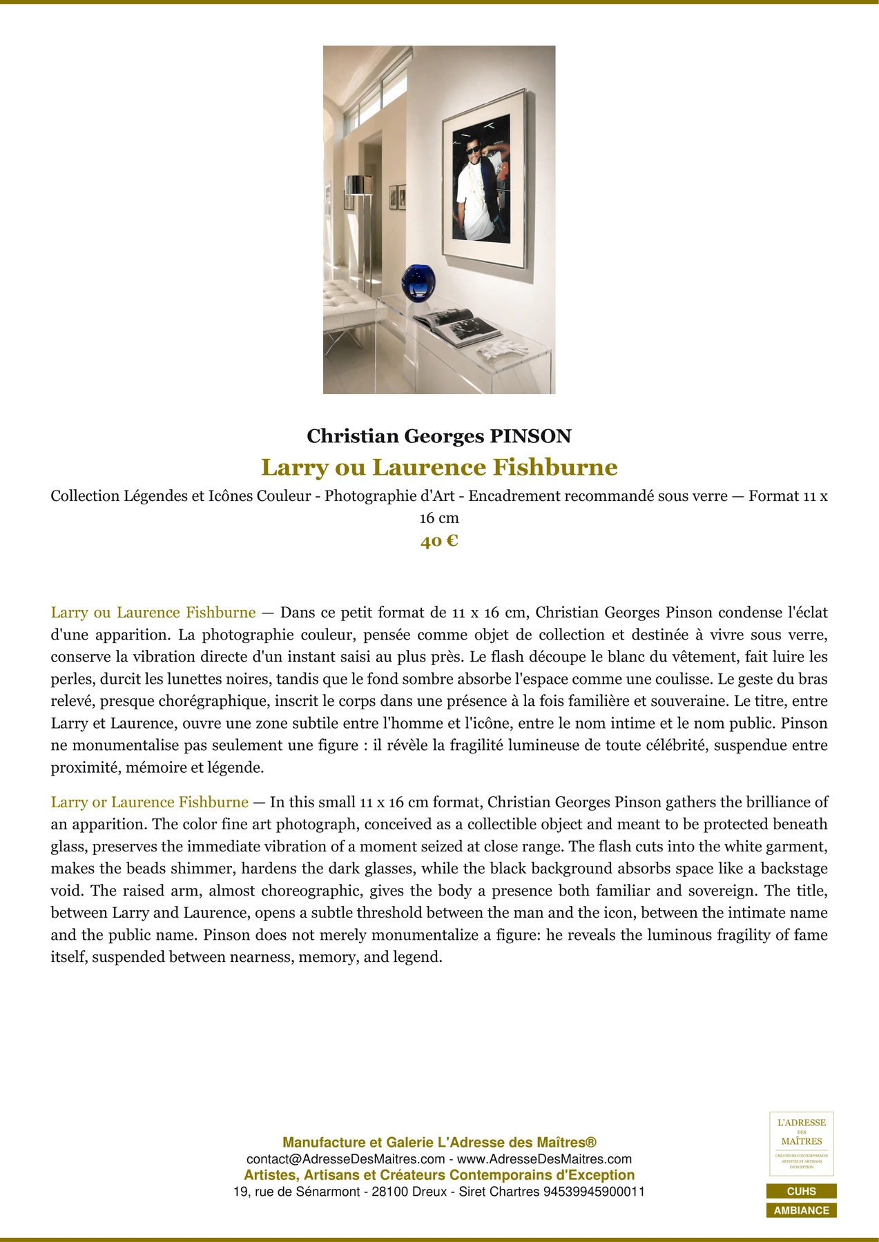 Fiche Premium Ambiance - Larry ou Laurence Fishburne - Christian Georges PINSON - L'Adresse des Maîtres®