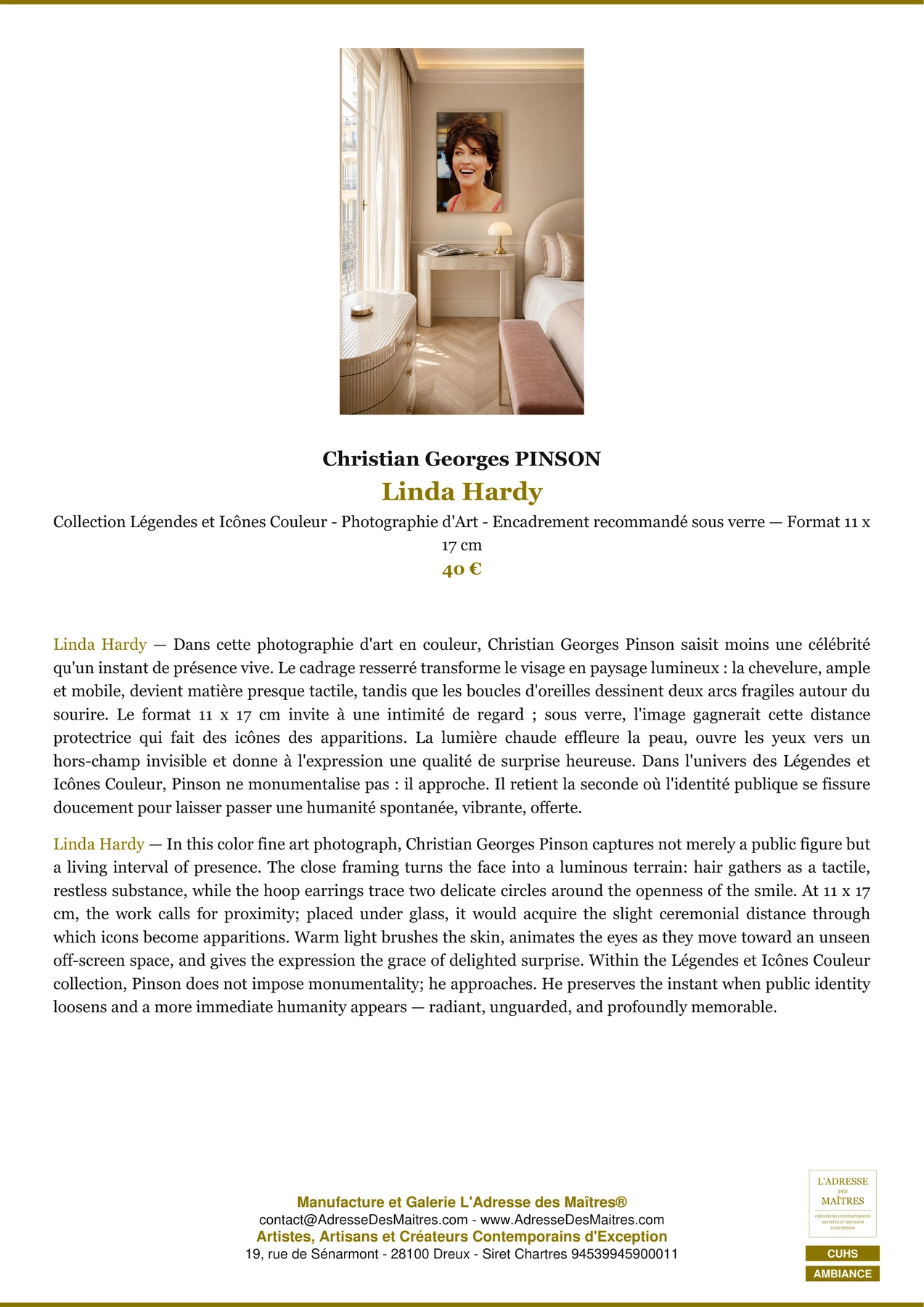 Fiche Premium Ambiance - Linda Hardy - Christian Georges PINSON - L'Adresse des Maîtres®