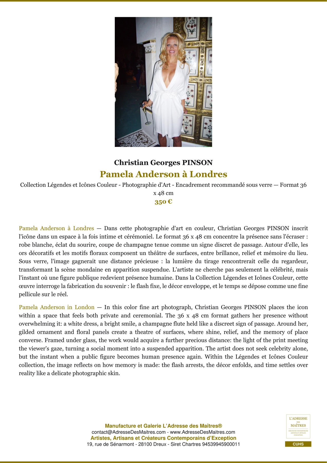 Fiche Premium Ambiance - Pamela Anderson à Londres - Christian Georges PINSON - L'Adresse des Maîtres®
