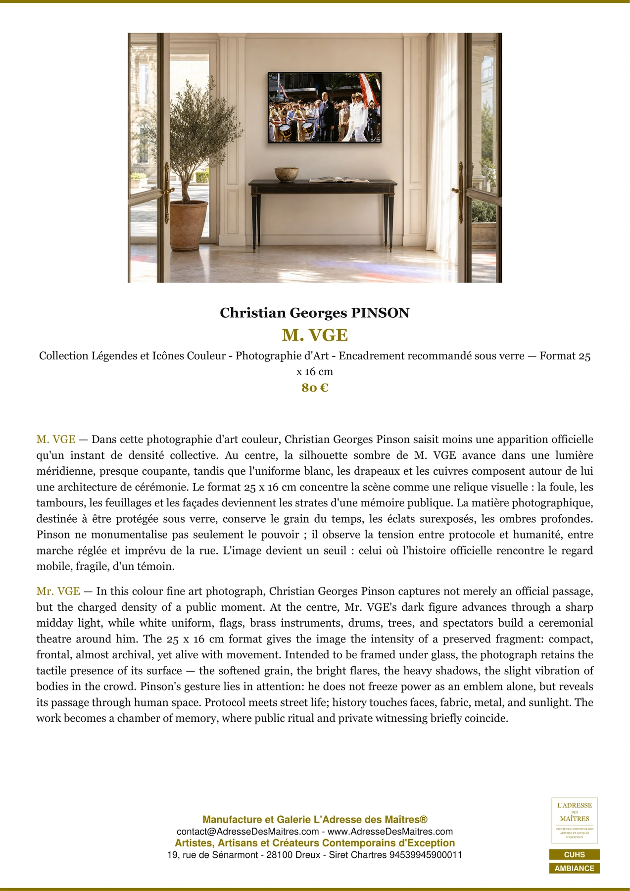 Fiche Premium Ambiance - M. VGE - Christian Georges PINSON - L'Adresse des Maîtres®
