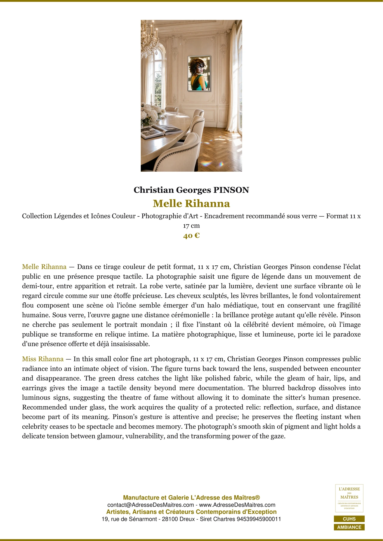 Fiche Premium Ambiance - Melle Rihanna - Christian Georges PINSON - L'Adresse des Maîtres®