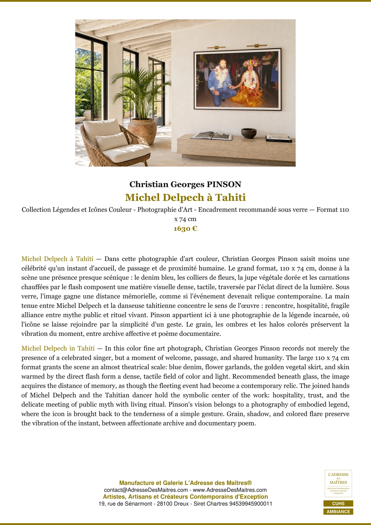 Fiche Premium Ambiance - Michel Delpech à Tahiti - Christian Georges PINSON - L'Adresse des Maîtres®