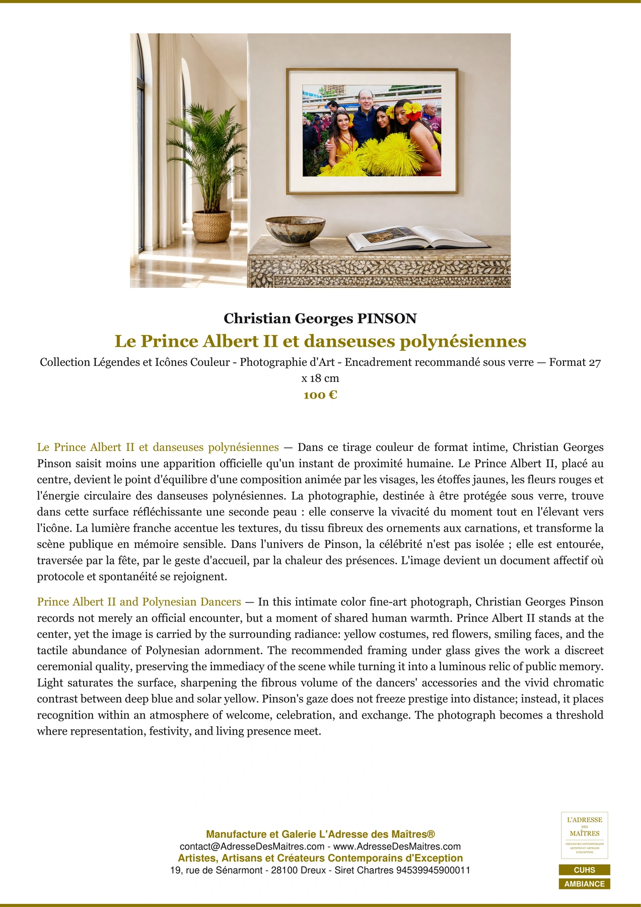 Fiche Premium Ambiance - Le Prince Albert II et danseuses polynésiennes - Christian Georges PINSON - L'Adresse des Maîtres®