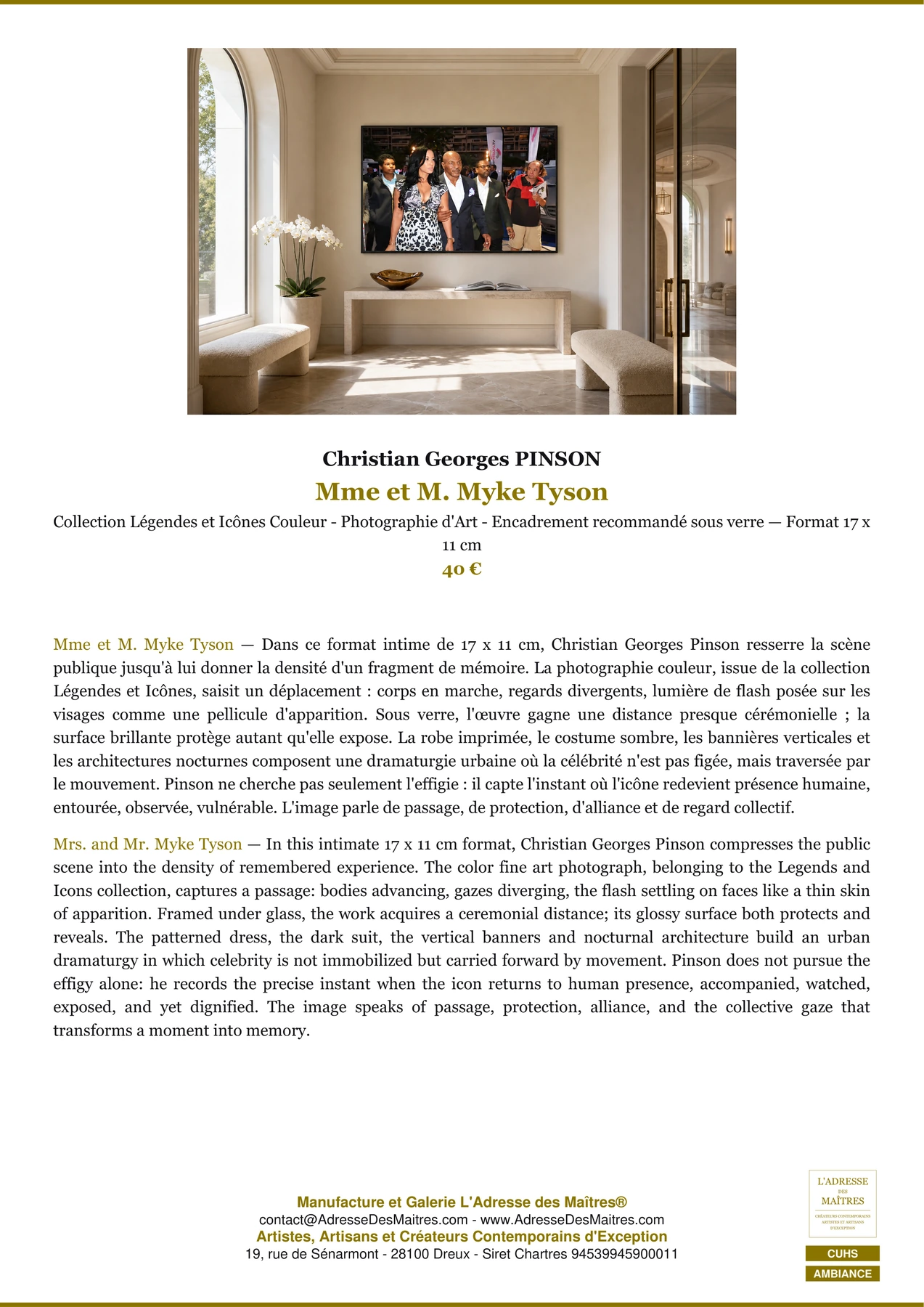 Fiche Premium Ambiance - Mme et M. Myke Tyson - Christian Georges PINSON - L'Adresse des Maîtres®