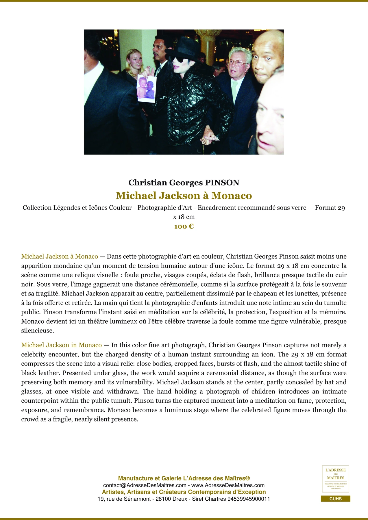 Fiche Premium Ambiance - Michael Jackson à Monaco - Christian Georges PINSON - L'Adresse des Maîtres®