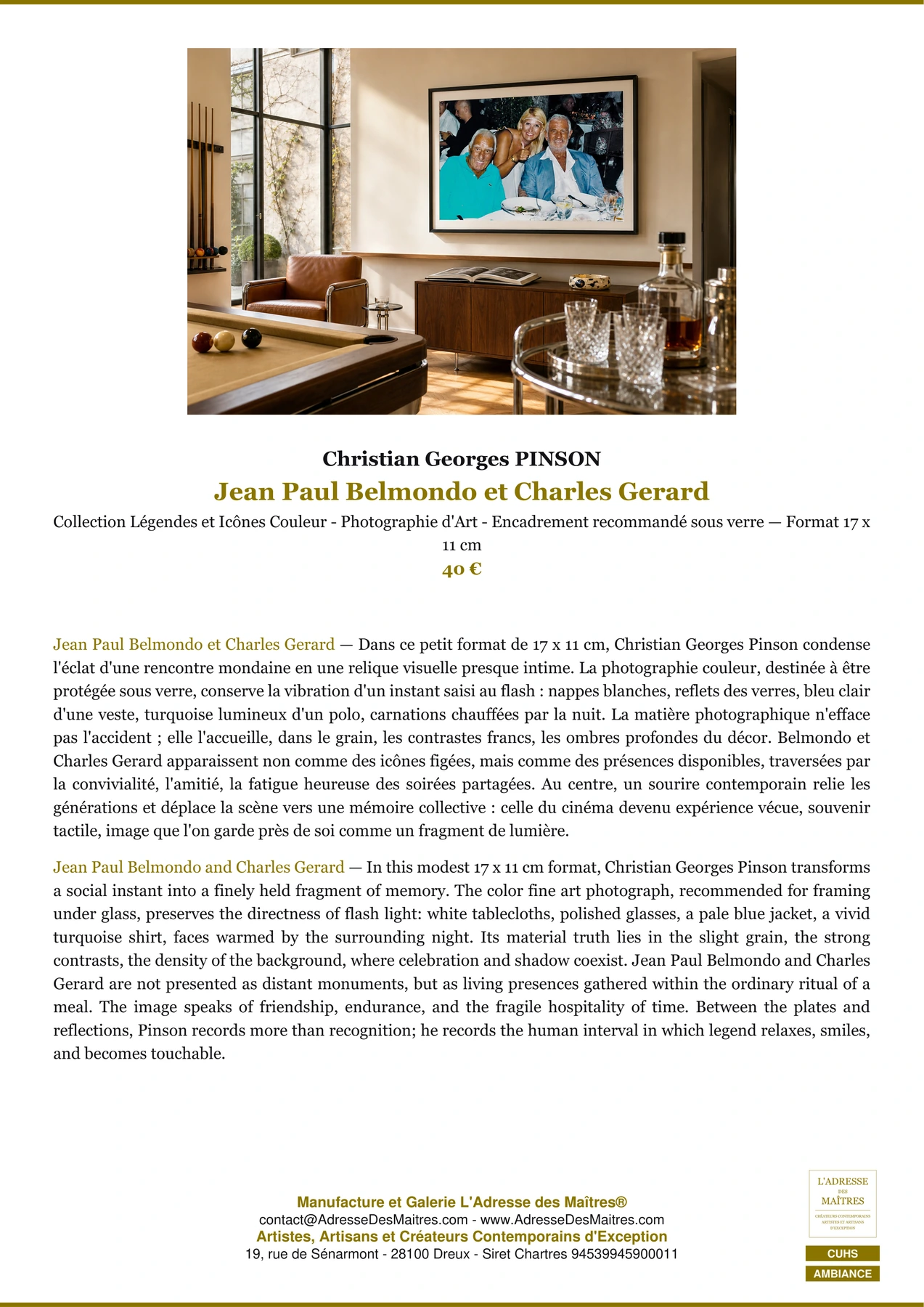 Fiche Premium Ambiance - Jean Paul Belmondo et Charles Gerard - Christian Georges PINSON - L'Adresse des Maîtres®