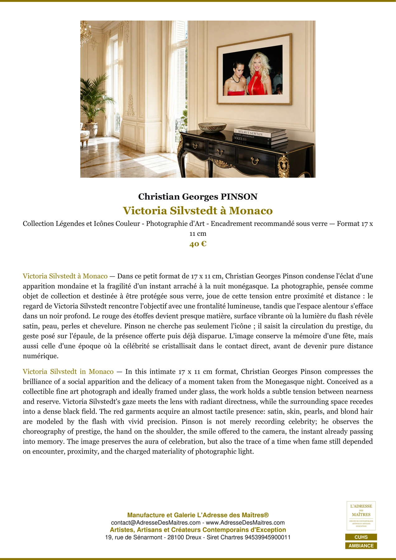 Fiche Premium Ambiance - Victoria Silvstedt à Monaco - Christian Georges PINSON - L'Adresse des Maîtres®