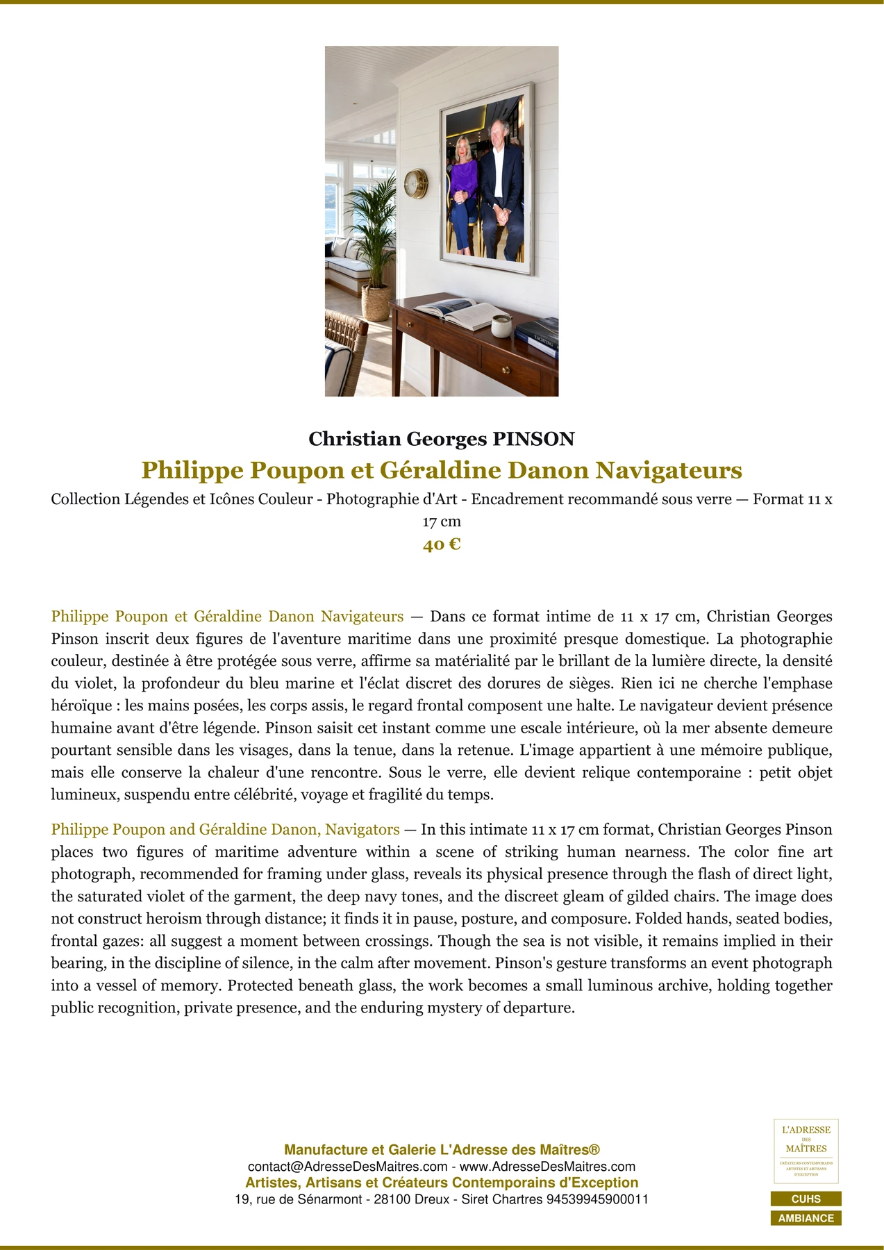 Fiche Premium Ambiance - Philippe Poupon et Géraldine Danon Navigateurs - Christian Georges PINSON - L'Adresse des Maîtres®