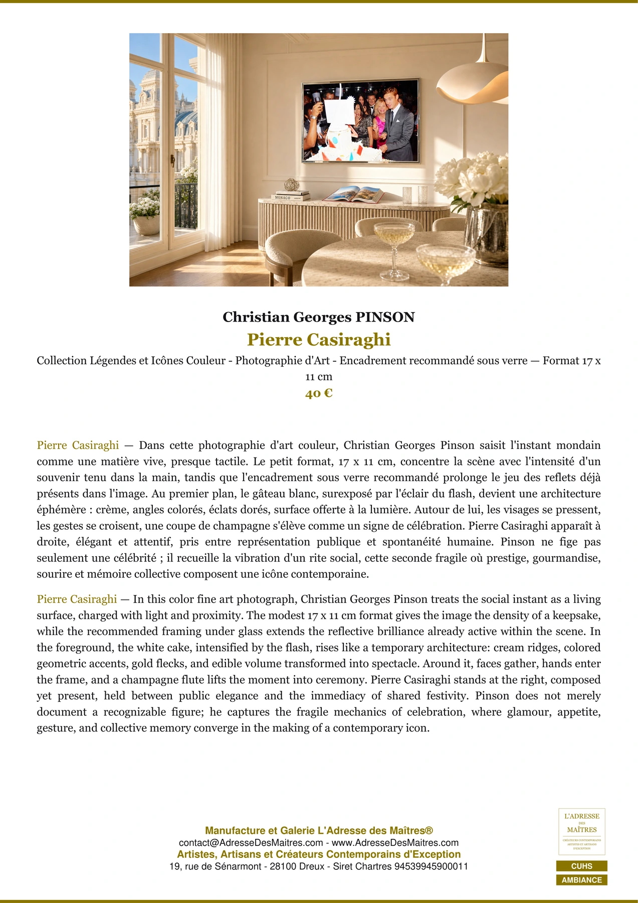 Fiche Premium Ambiance - Pierre Casiraghi - Christian Georges PINSON - L'Adresse des Maîtres®