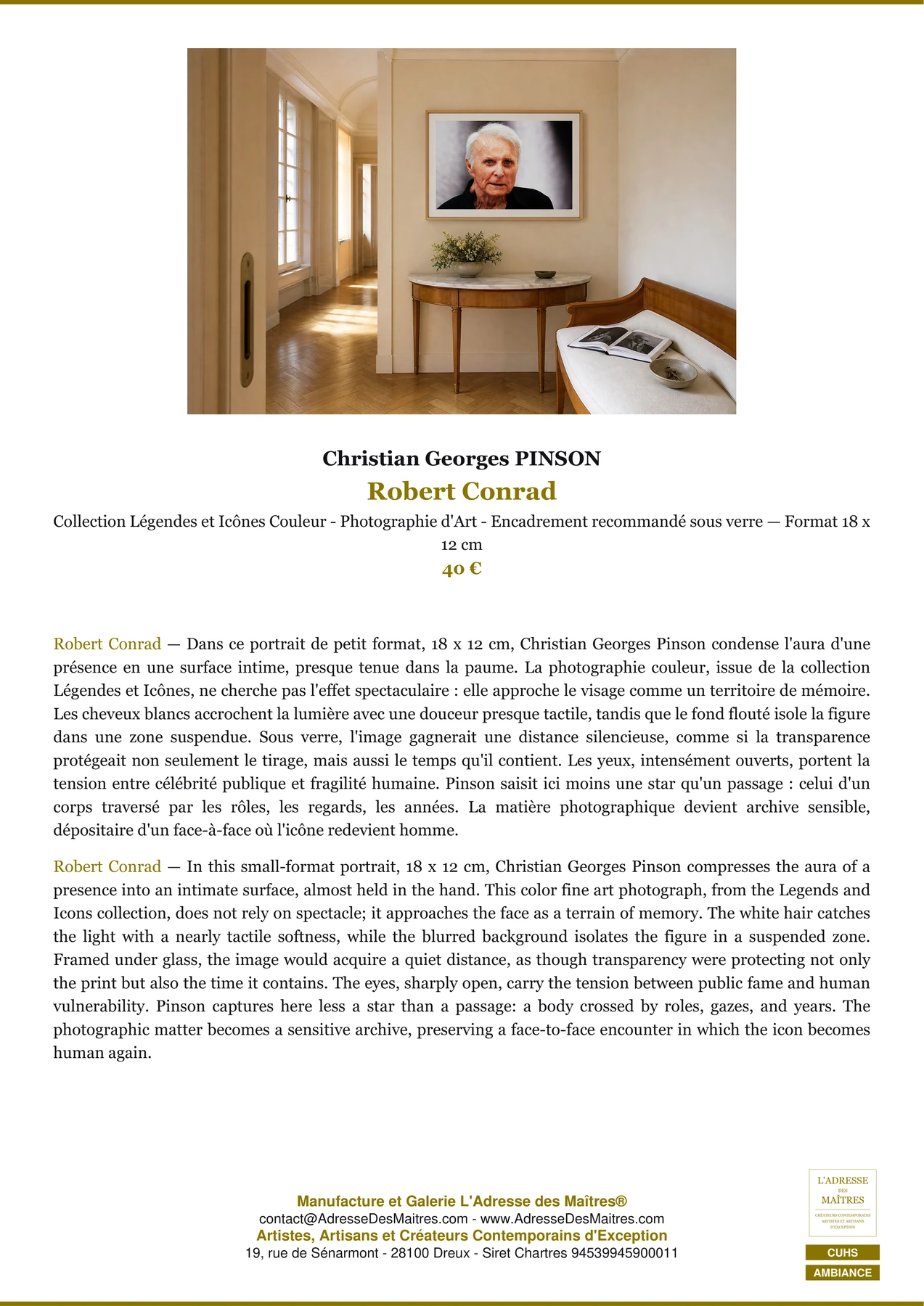 Fiche Premium Ambiance - Robert Conrad - Christian Georges PINSON - L'Adresse des Maîtres®