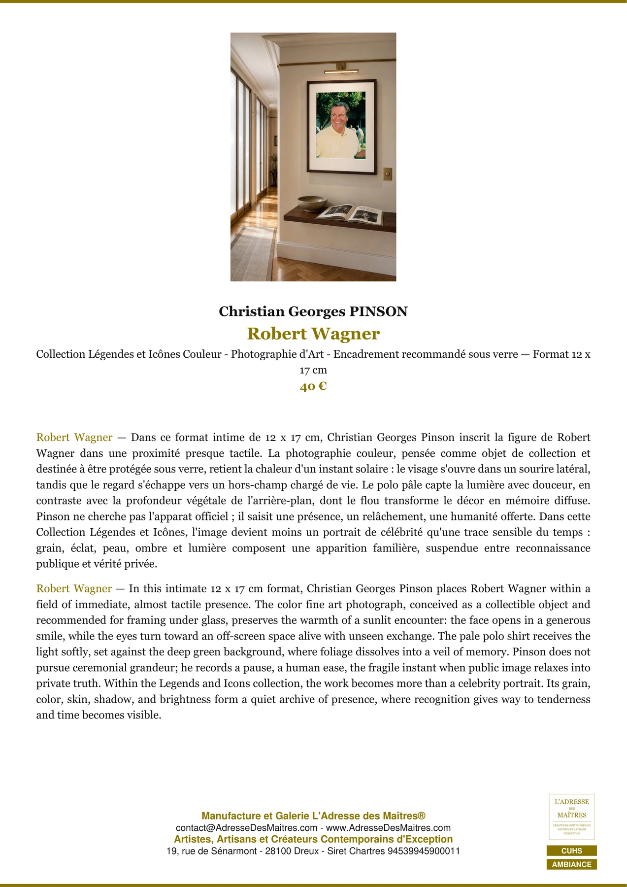 Fiche Premium Ambiance - Robert Wagner - Christian Georges PINSON - L'Adresse des Maîtres®