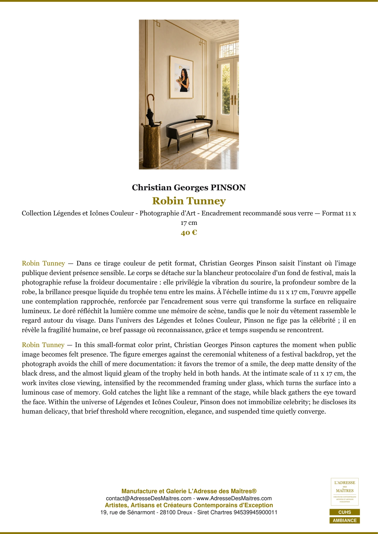 Fiche Premium Ambiance - Robin Tunney - Christian Georges PINSON - L'Adresse des Maîtres®