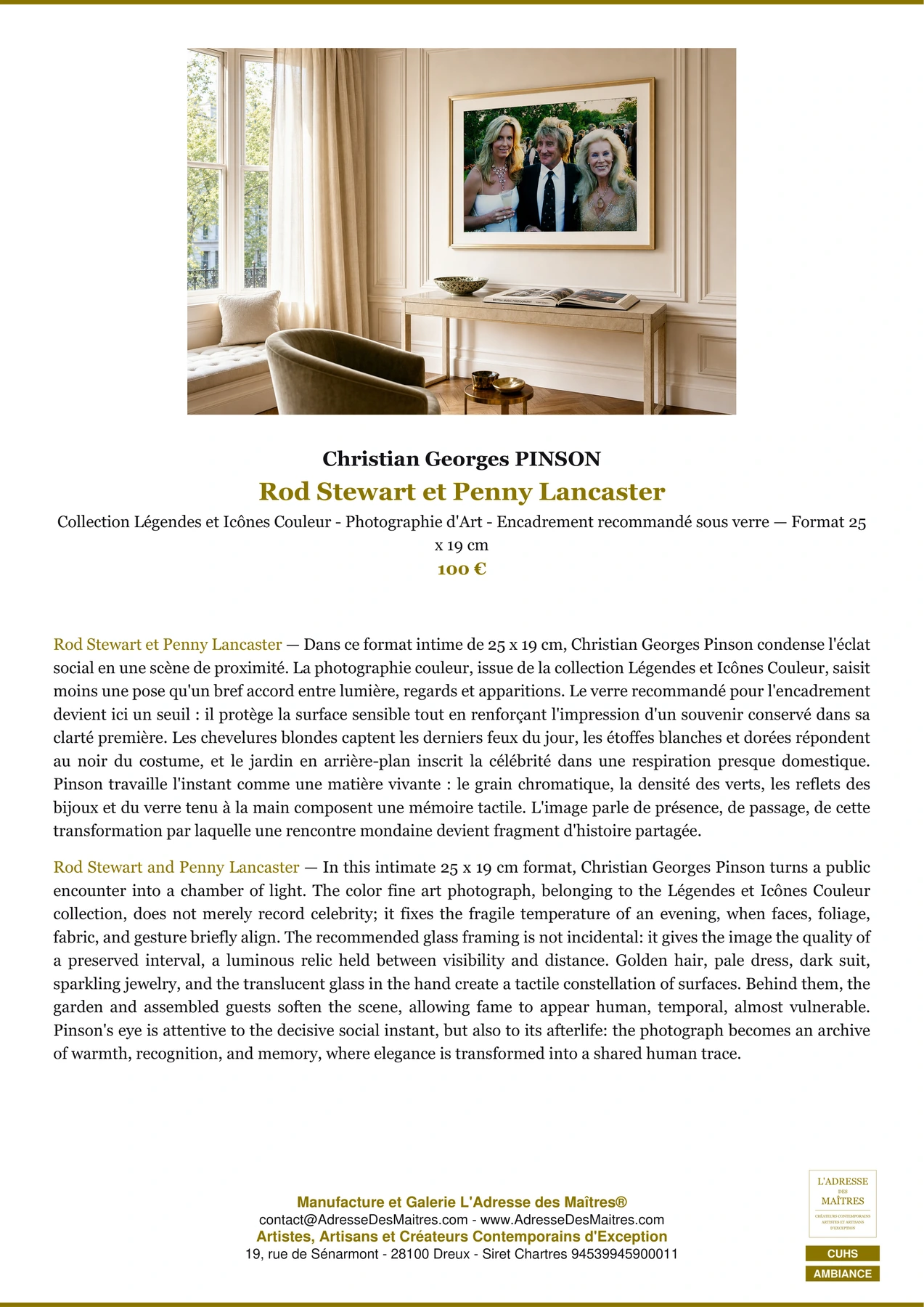 Fiche Premium Ambiance - Rod Stewart et Penny Lancaster - Christian Georges PINSON - L'Adresse des Maîtres®