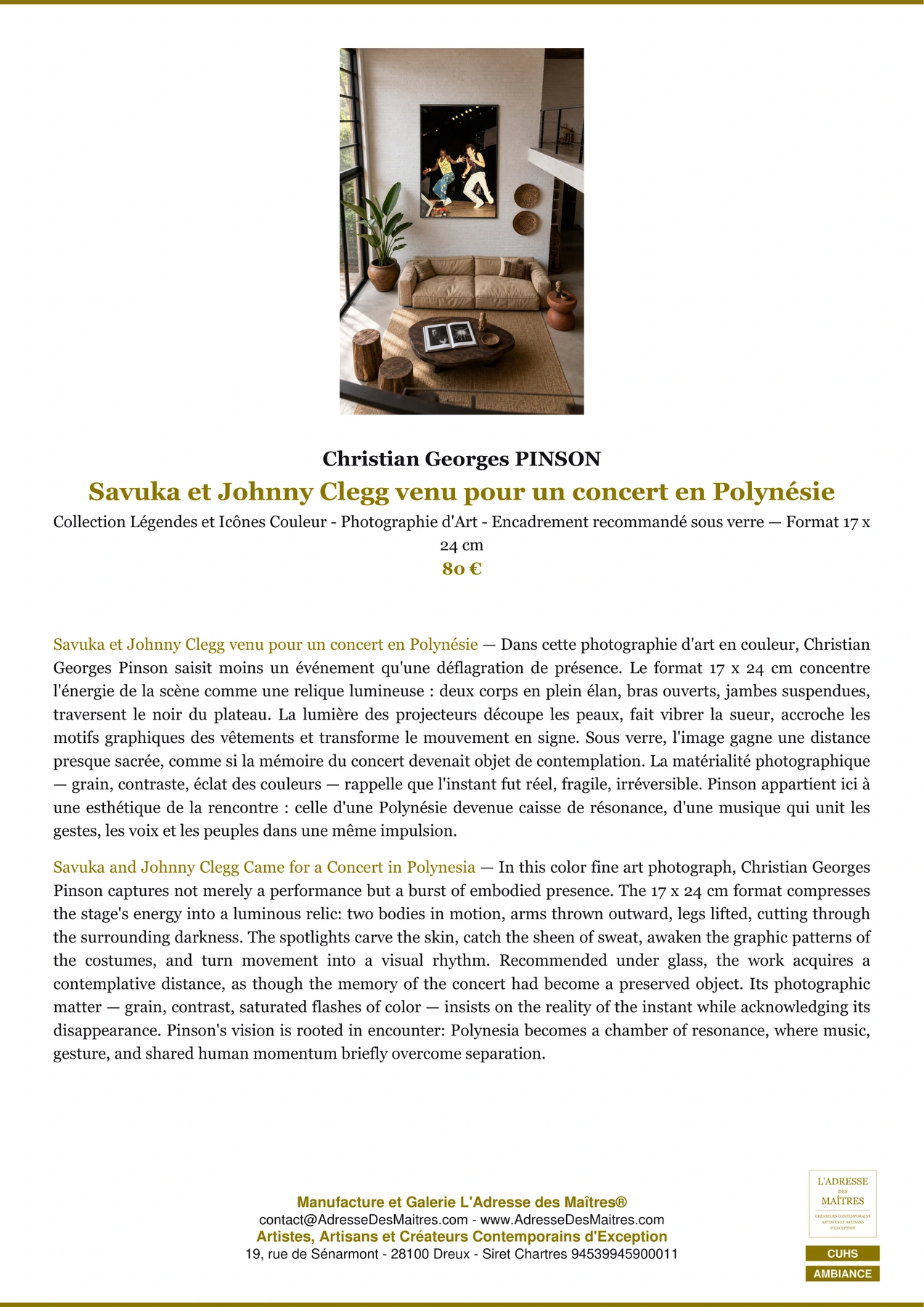 Fiche Premium Ambiance - Savuka et Johnny Clegg venu pour un concert en Polynésie - Christian Georges PINSON - L'Adresse des Maîtres®
