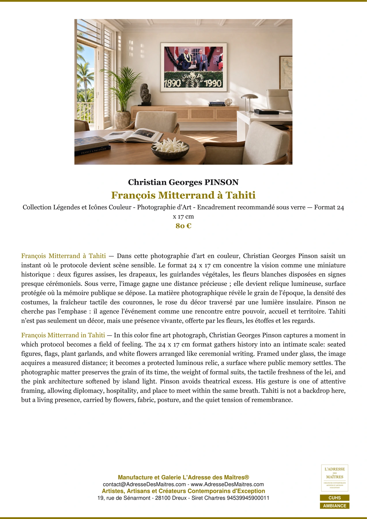 Fiche Premium Ambiance - François Mitterrand à Tahiti - Christian Georges PINSON - L'Adresse des Maîtres®