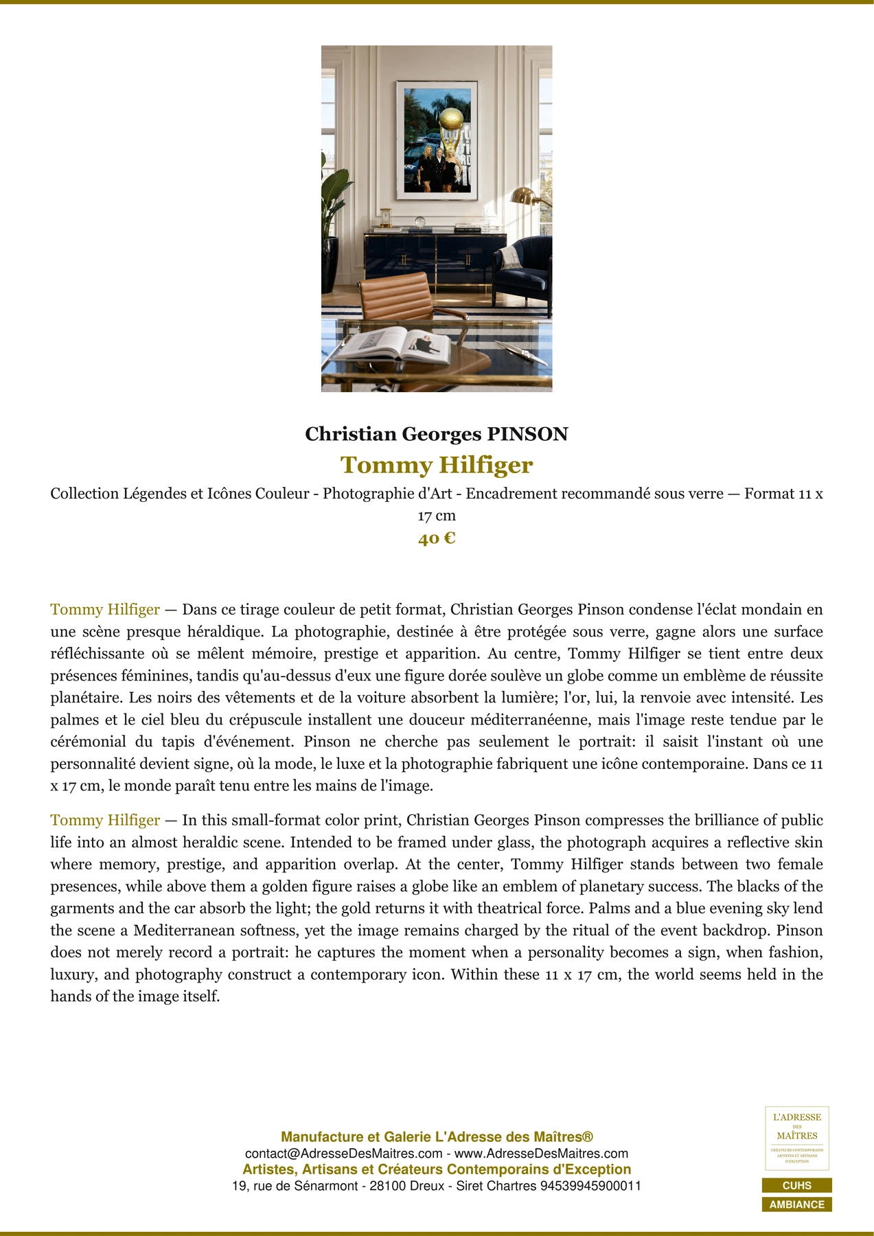 Fiche Premium Ambiance - Tommy Hilfiger - Christian Georges PINSON - L'Adresse des Maîtres®