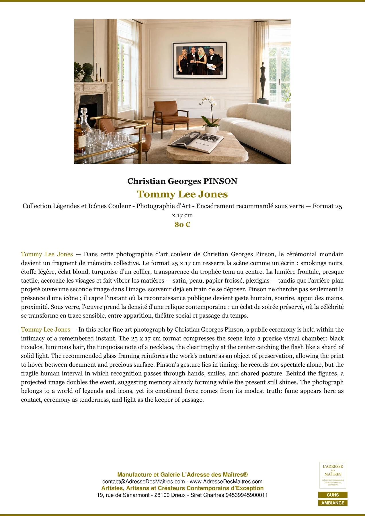 Fiche Premium Ambiance - Tommy Lee Jones - Christian Georges PINSON - L'Adresse des Maîtres®