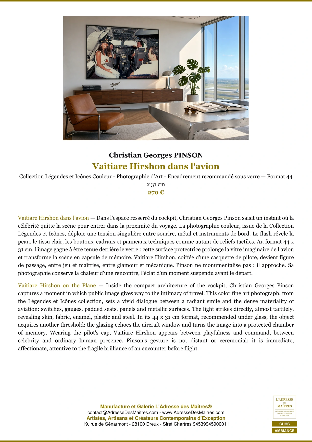 Fiche Premium Ambiance - Vaitiare Hirshon dans l'avion - Christian Georges PINSON - L'Adresse des Maîtres®