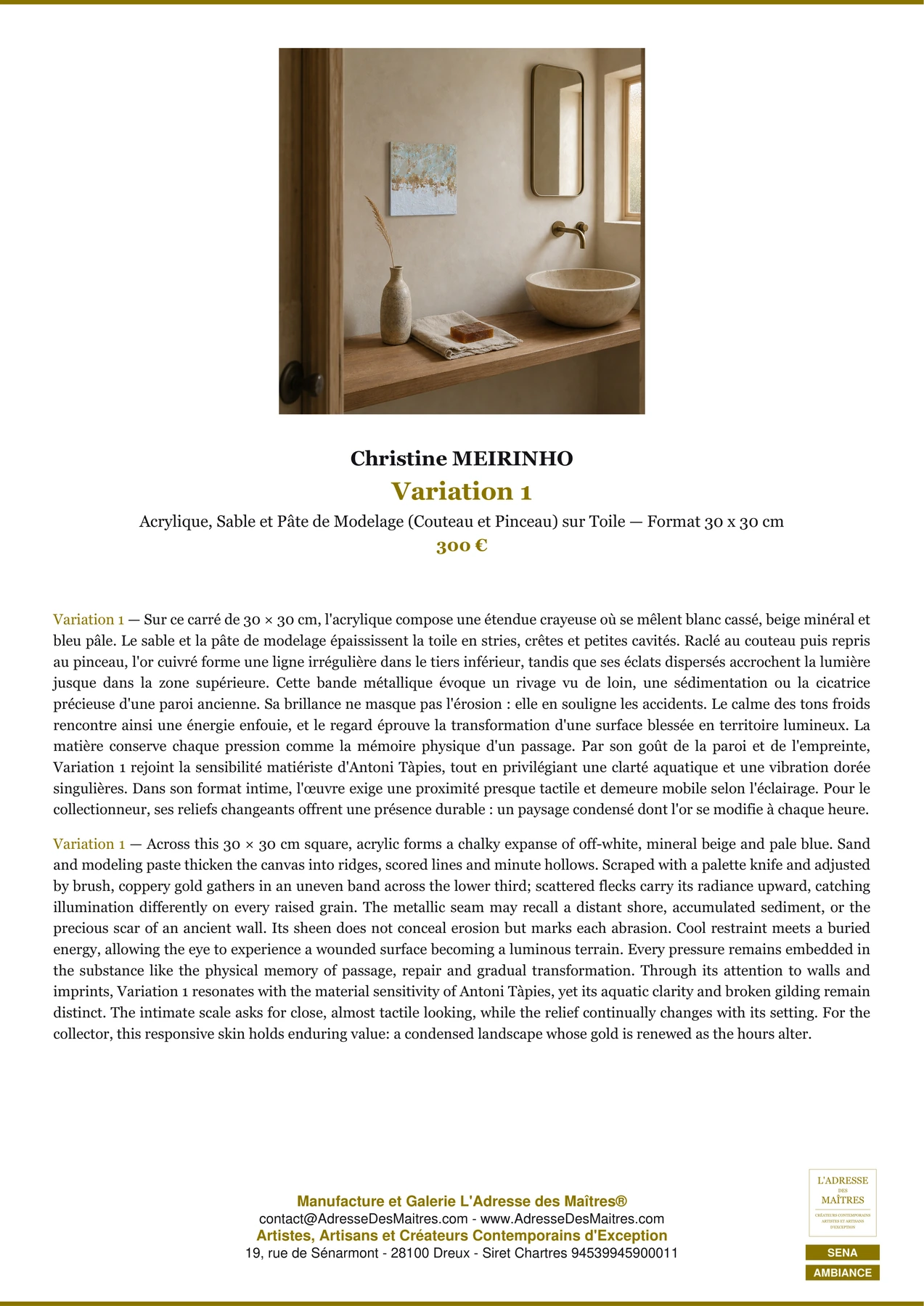 Fiche Premium Ambiance — Variation 1 — Christine MEIRINHO — L'Adresse des Maîtres®