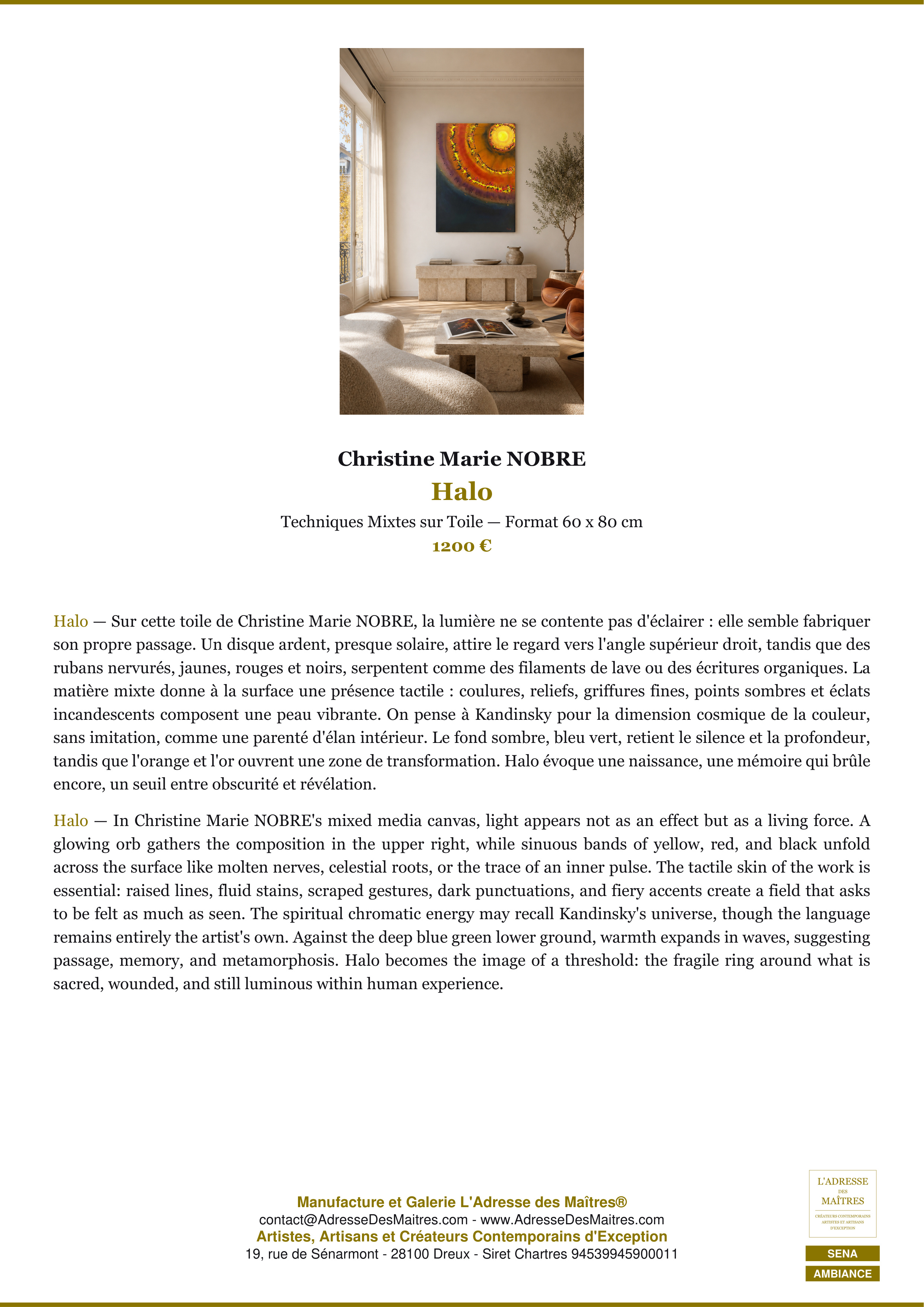 Fiche Premium Ambiance — Halo — Christine Marie NOBRE — L'Adresse des Maîtres®