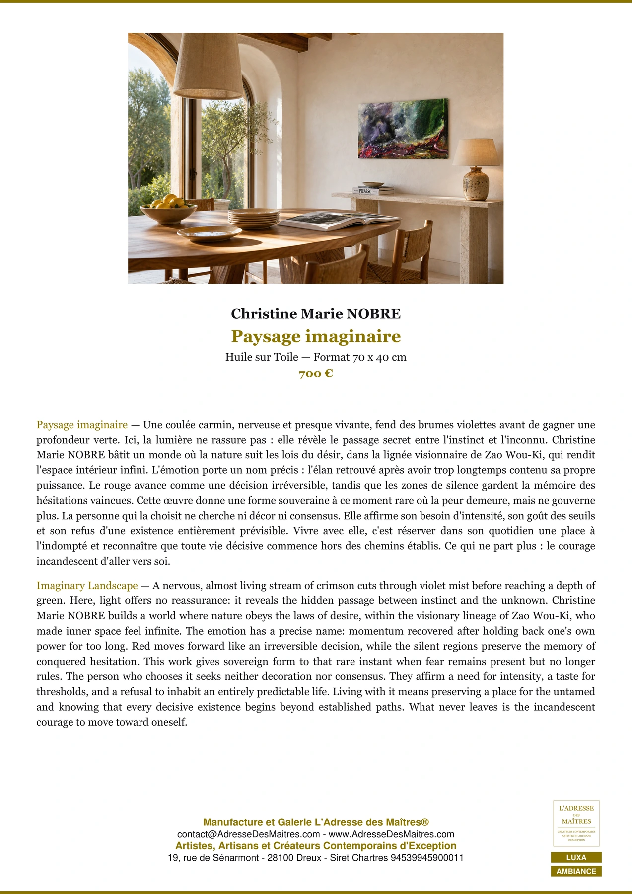 Fiche Premium Ambiance - Paysage imaginaire - Christine Marie NOBRE - L'Adresse des Maîtres®