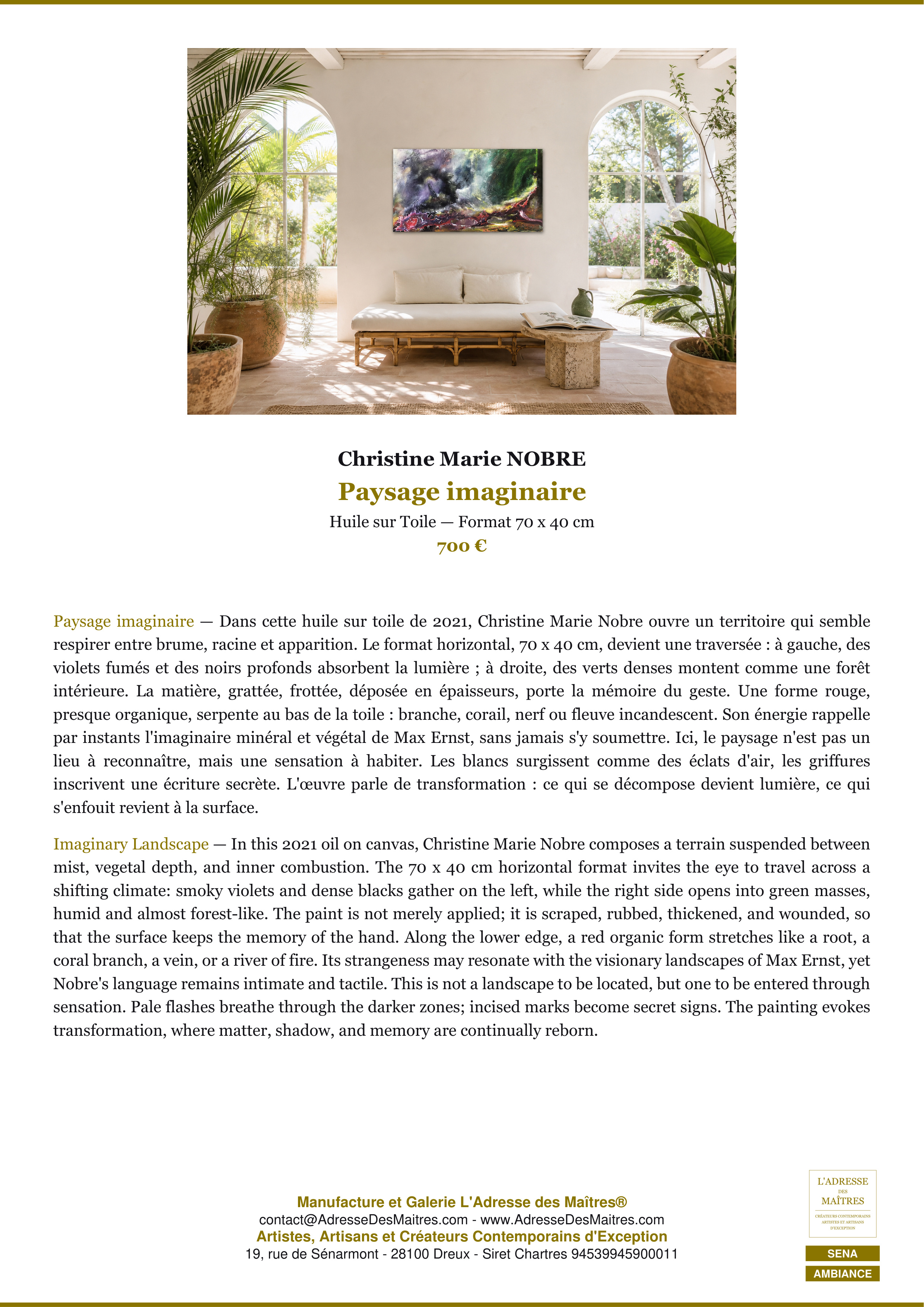 Fiche Premium Ambiance — Paysage imaginaire — Christine Marie NOBRE — L'Adresse des Maîtres®