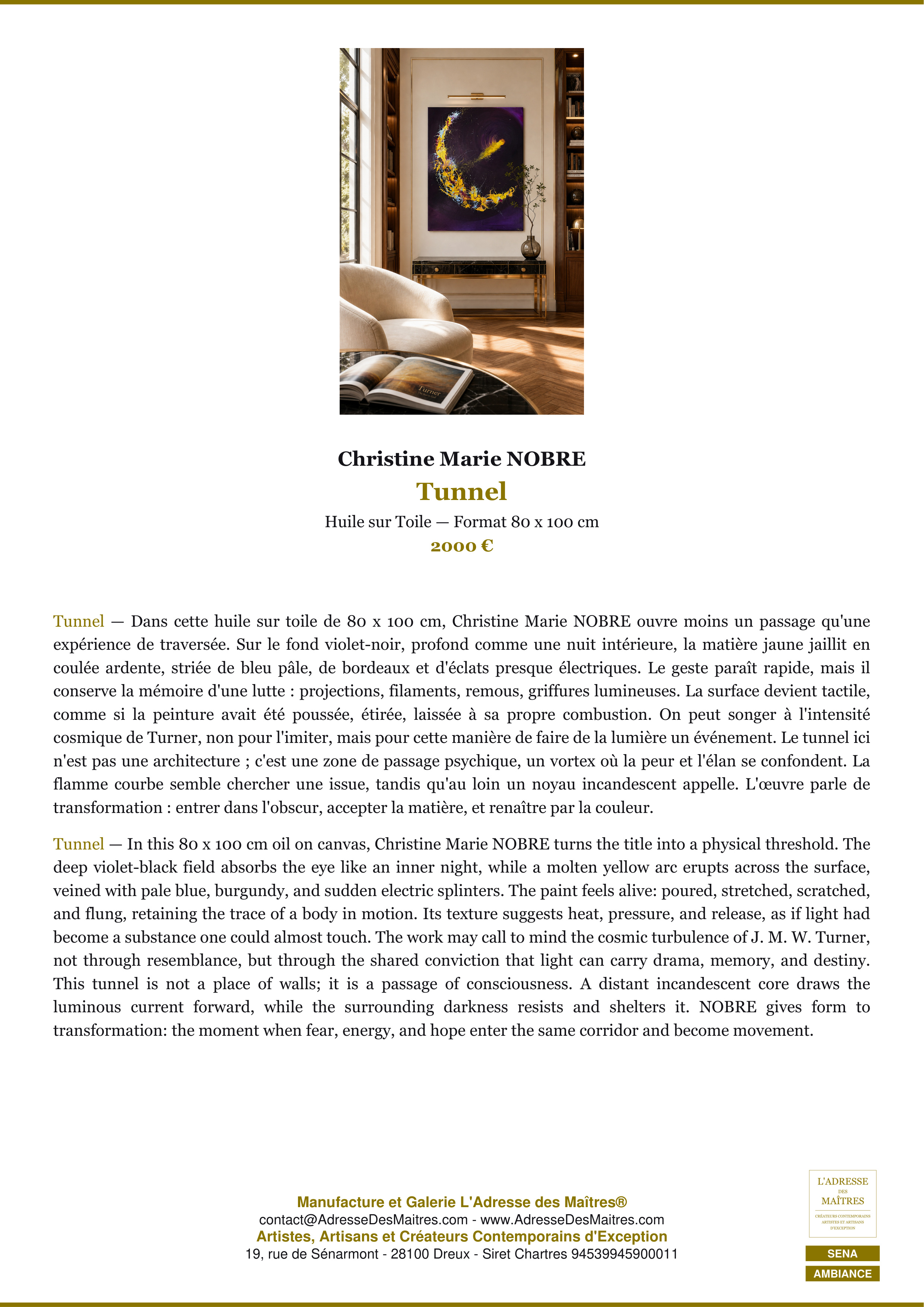 Fiche Premium Ambiance — Tunnel — Christine Marie NOBRE — L'Adresse des Maîtres®