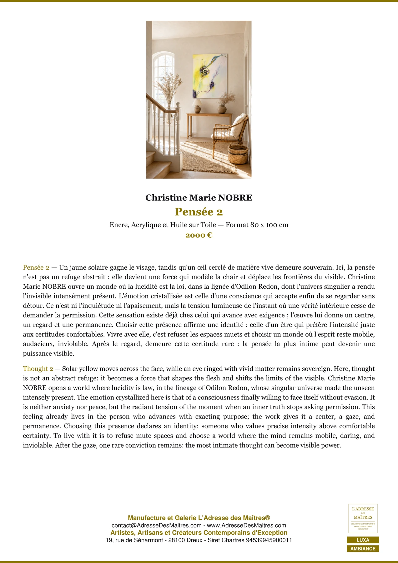 Fiche Premium Ambiance - Pensée 2 - Christine Marie NOBRE - L'Adresse des Maîtres®