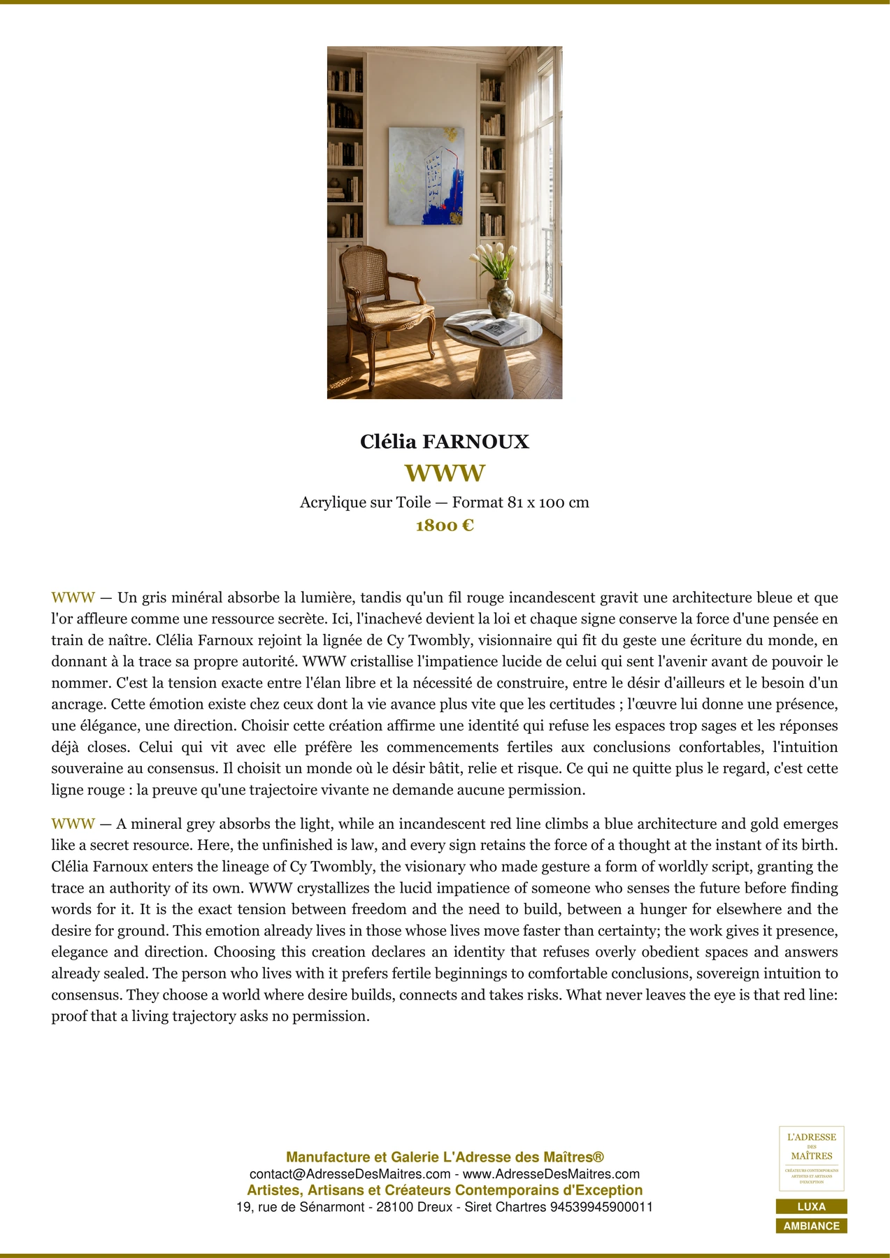 Fiche Premium Ambiance - WWW - Clélia FARNOUX - L'Adresse des Maîtres®