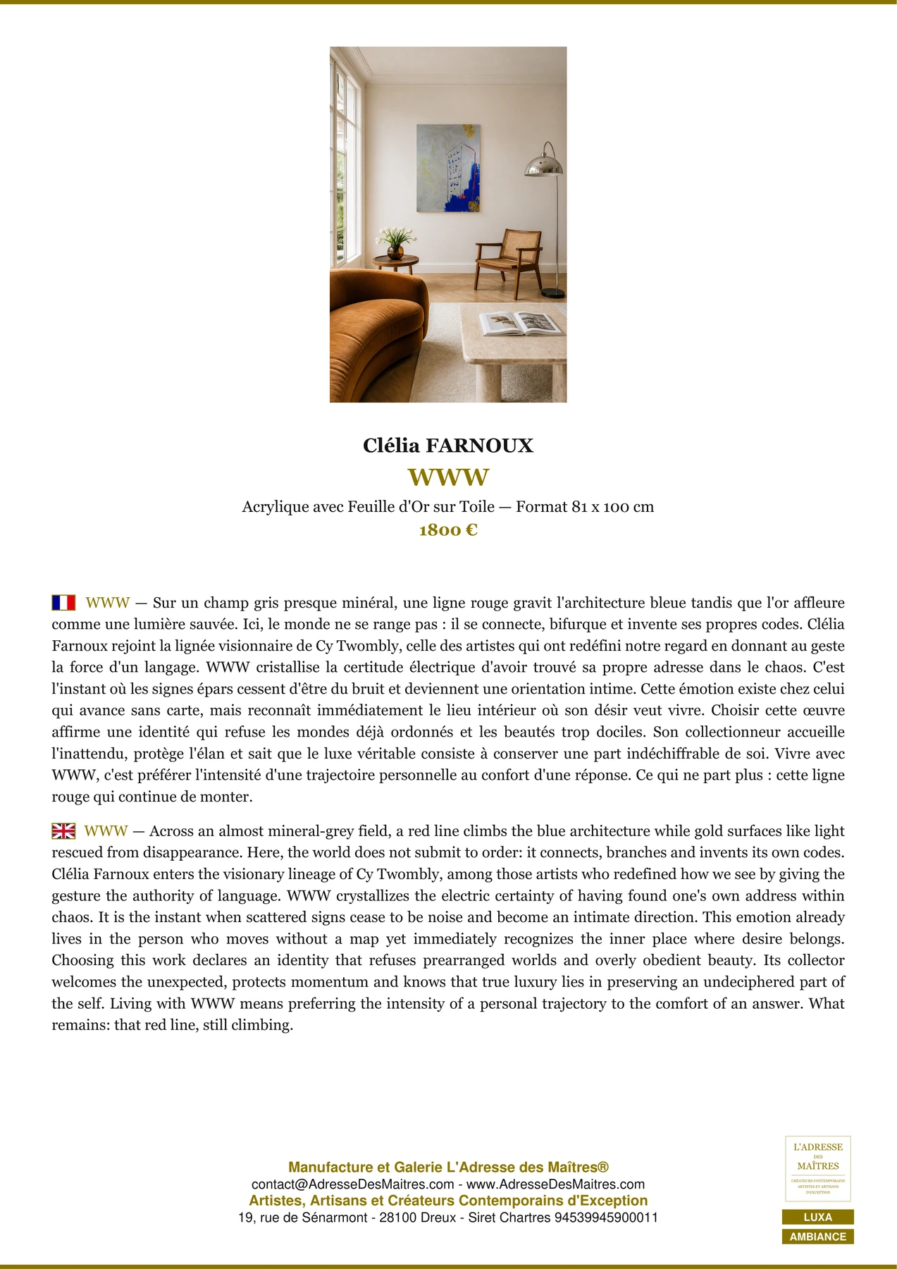 Fiche Premium Ambiance - WWW - Clélia FARNOUX - L'Adresse des Maîtres®